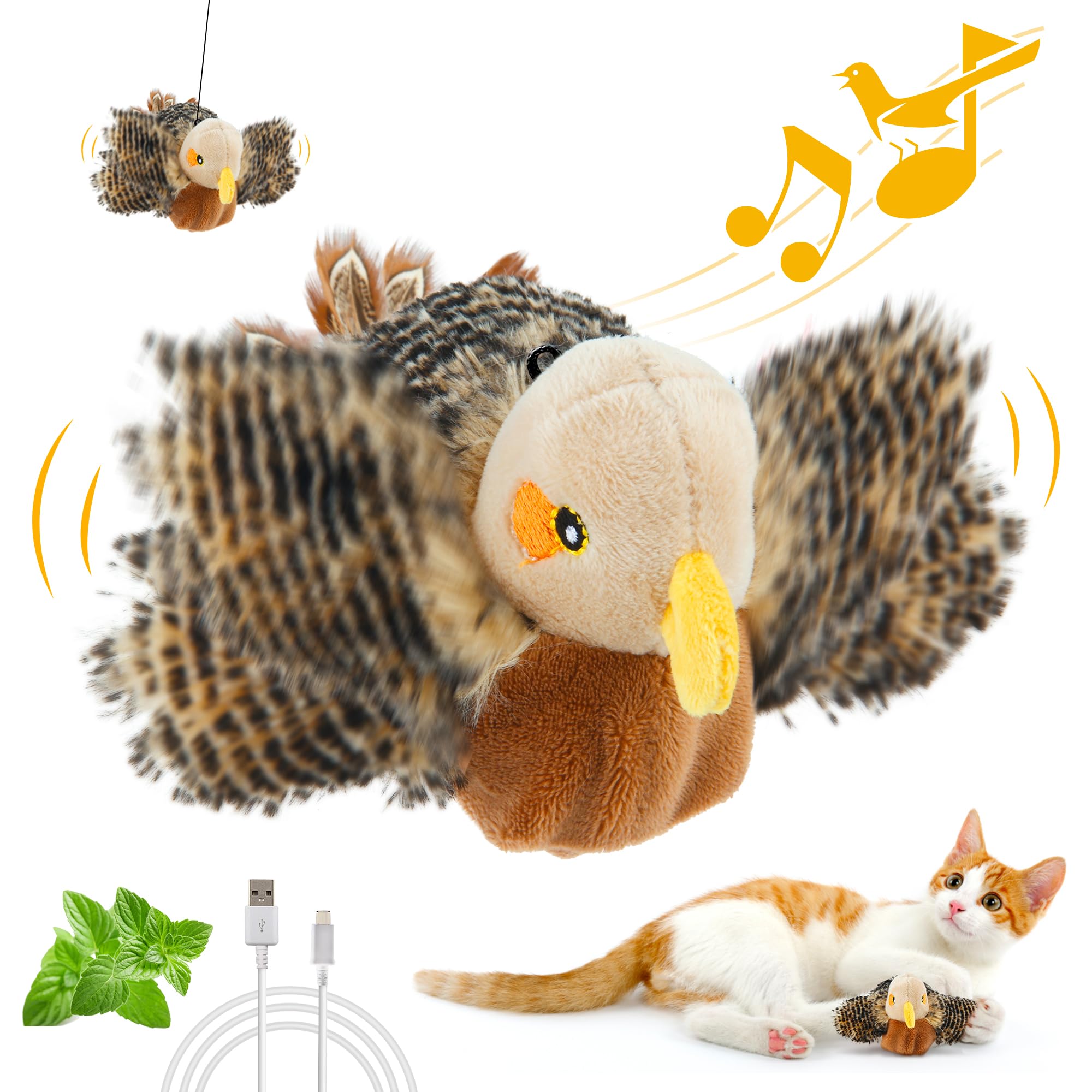 Gigwi Interactive Flapping Cat Toys Catnip, Electronic Flappy Toys Motion Activated, Automatic Cat Toys For Indoor Cats, Usb Rechargeable Cat Enrichment Toy For Hunting And Kicker, Bird Sparrow