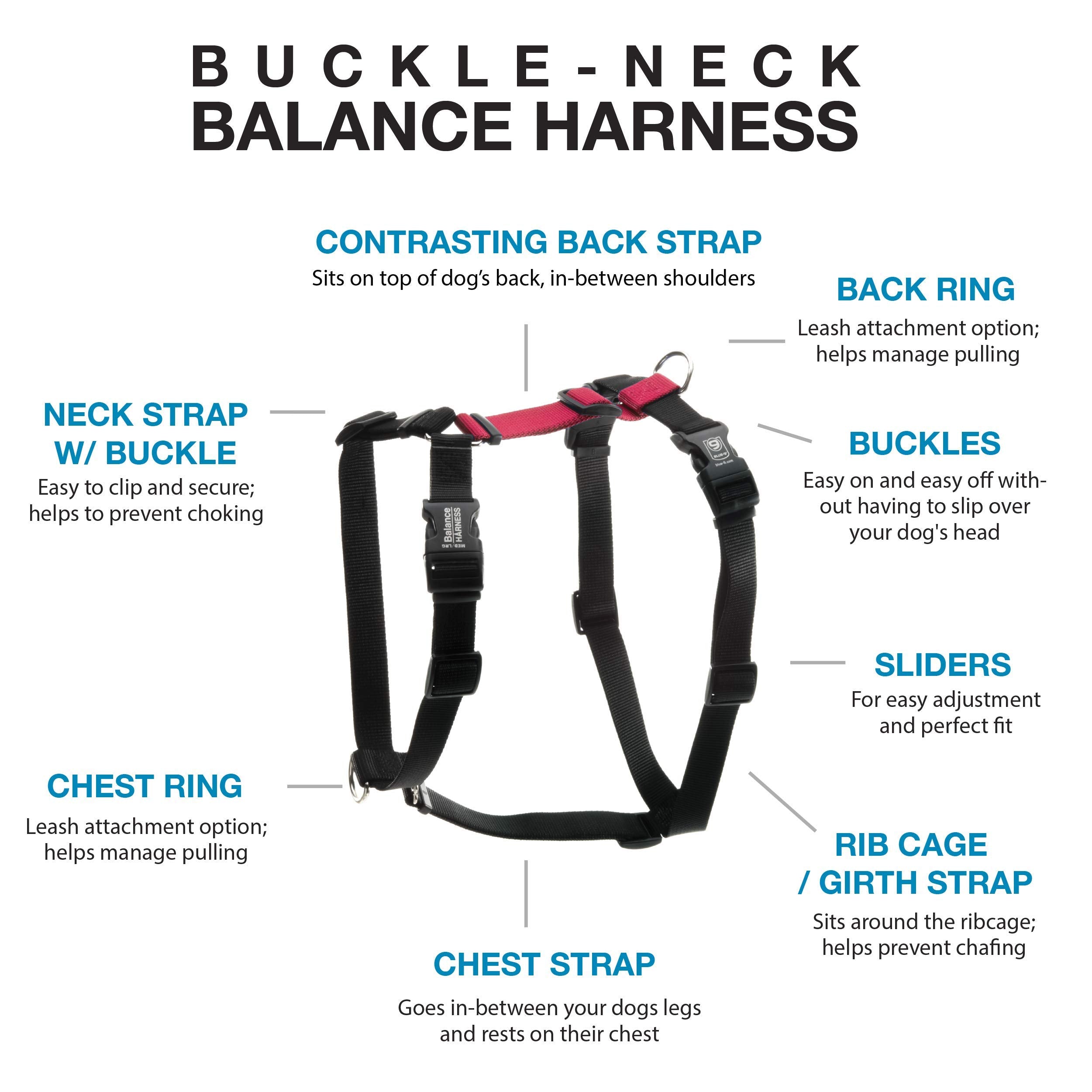 Blue-9 Pet Products No-Pull Balance Harness And Loose Leash Walking Set Dogs, Made In The Usa, Red, Medium/Large