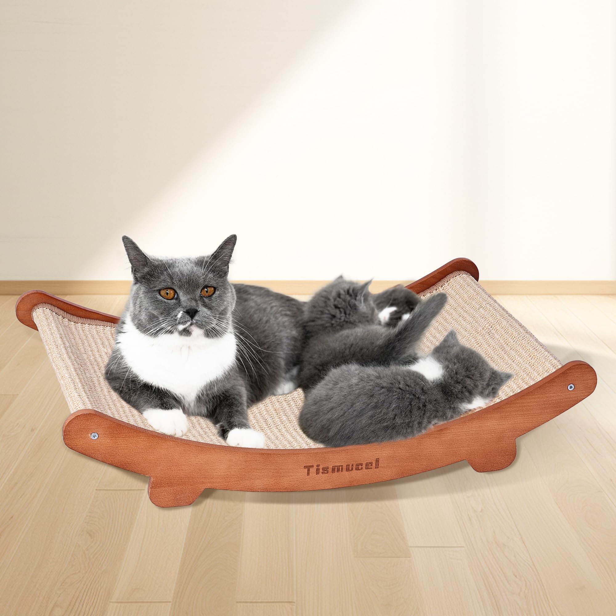 Tismucel Sisal Cat Scratcher Bed, Beech Wood Cat Scratching Pad Indoor Cat Toy,Durable Cat Scratcher, Furniture Protector For Ca