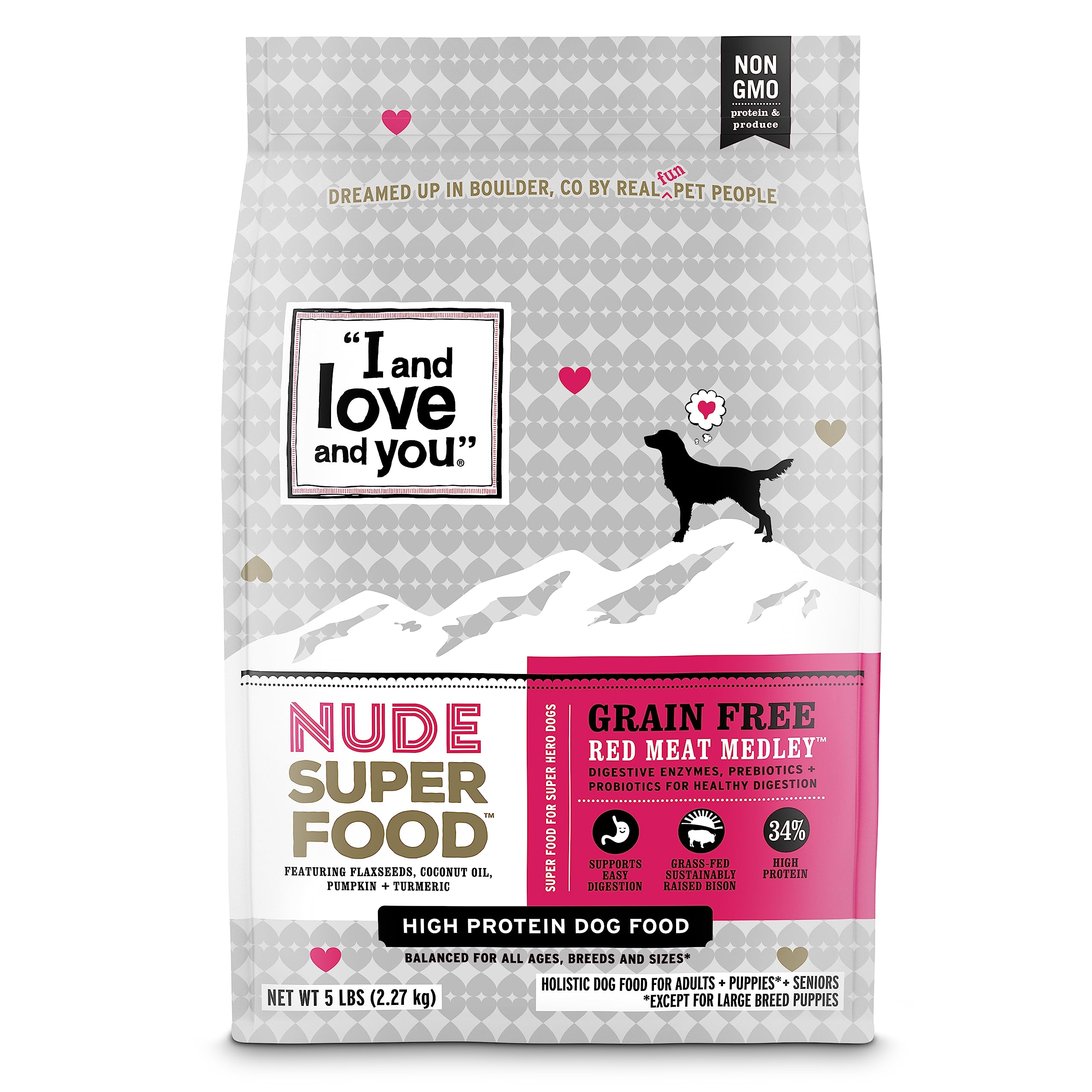 I and love and you Nude Superfood Dry Dog Food - Grain Free Kibble, Prebiotics & Probiotics, Pork, 5-Pound
