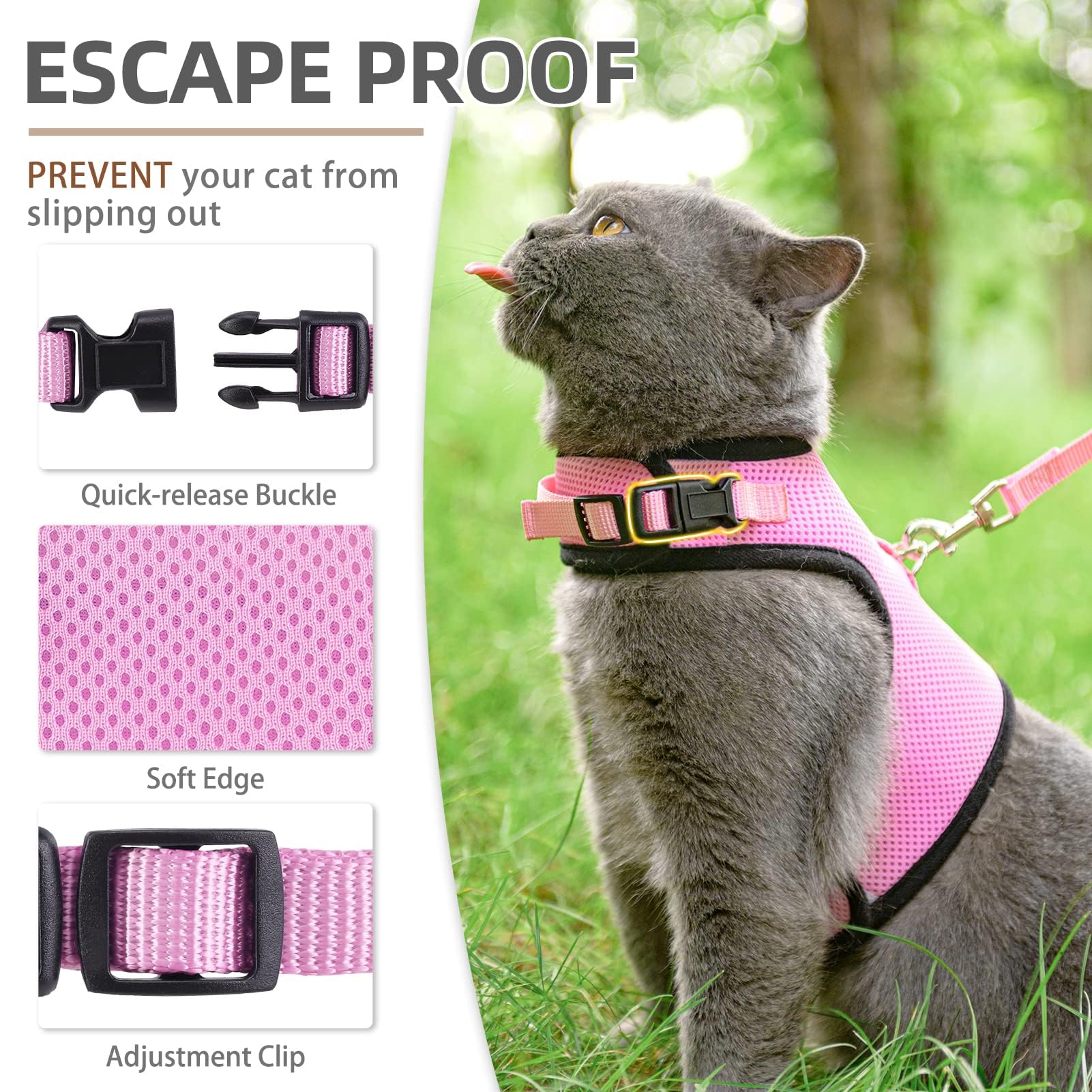 Pupteck Soft Mesh Cat Vest Harness And Leash Set Puppy Padded Pet Harnesses Escape Proof For Cats Small Dogs (Small, Pink)