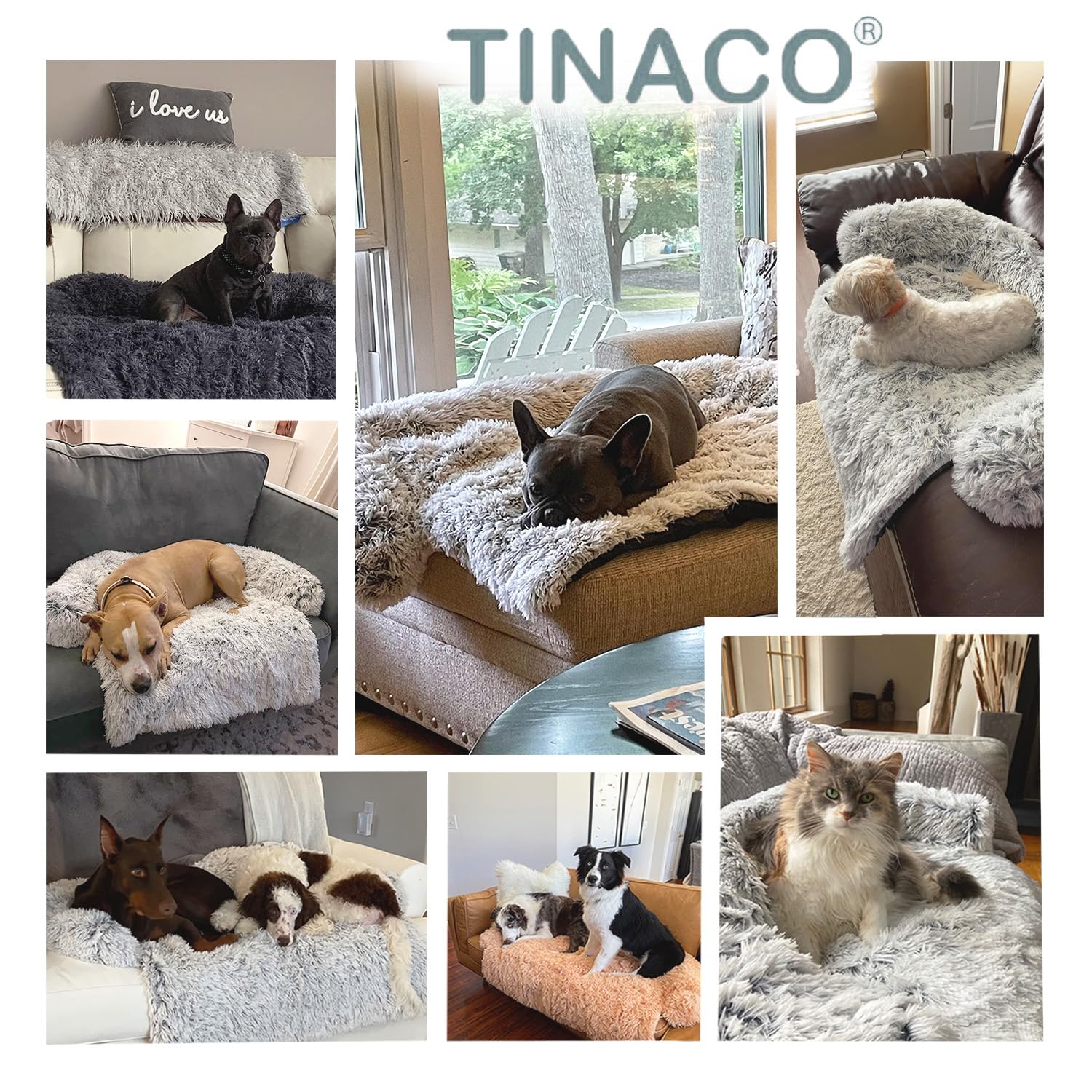 Tinaco Plush Long Fur Pet Bed Mat, XXL, Dark Gray, Washable, Waterproof, for Dogs and Cats