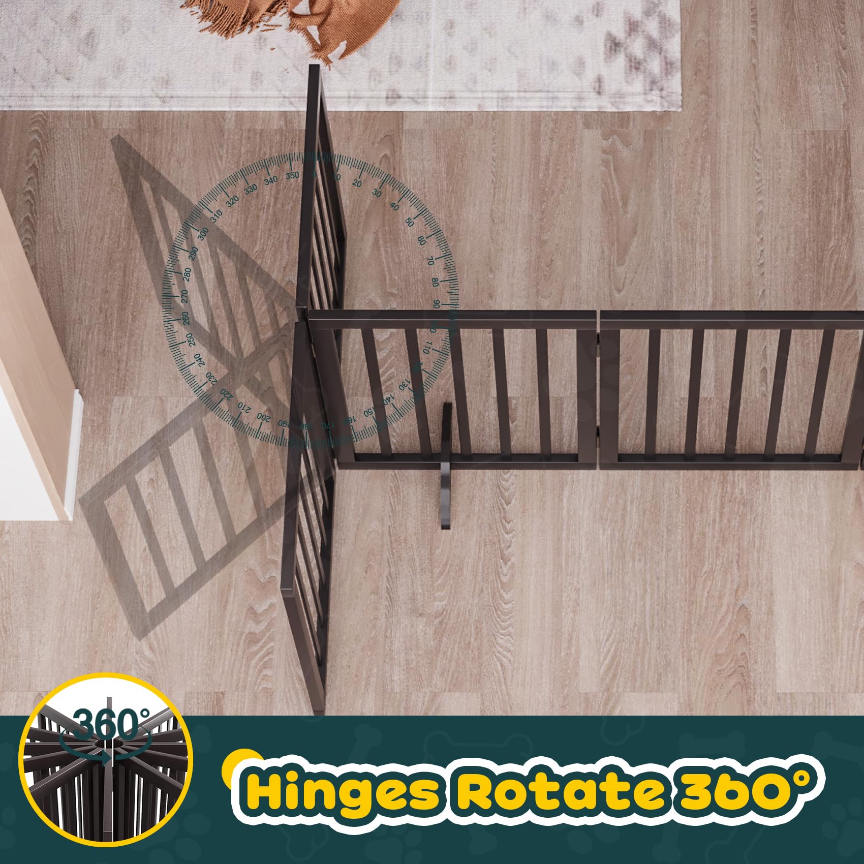 Semiocthome Freestanding Dog Gates for The House, Doorways, Stairs with 2PCS Support Feet, Foldable 4-Panel Pet Gates for Dogs,