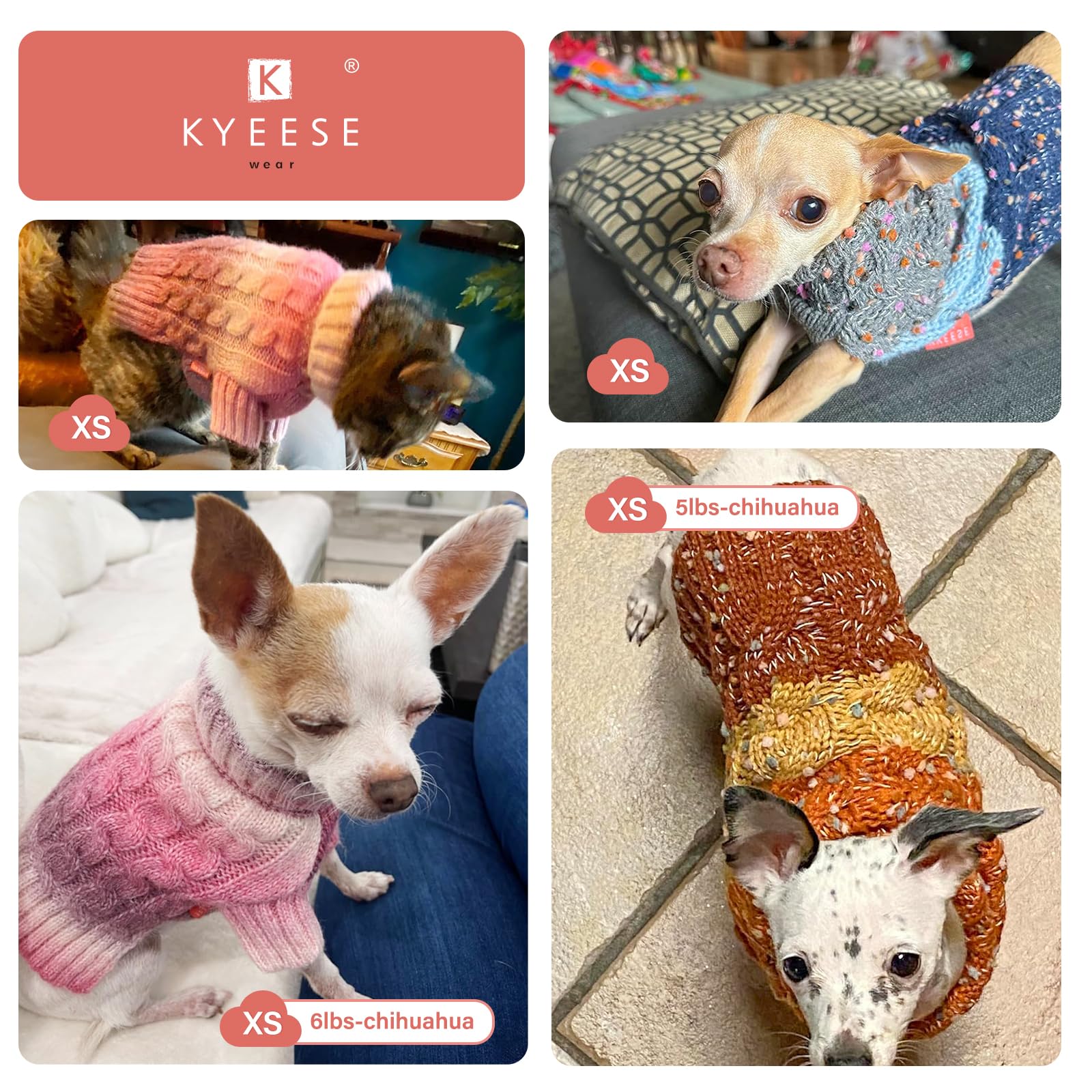 Kyeese Dog Sweater Color Block With Fuzzy Thread Knitted Turtleneck Dog Knitwear With Dots In A Variety Of Colors For Small Dogs