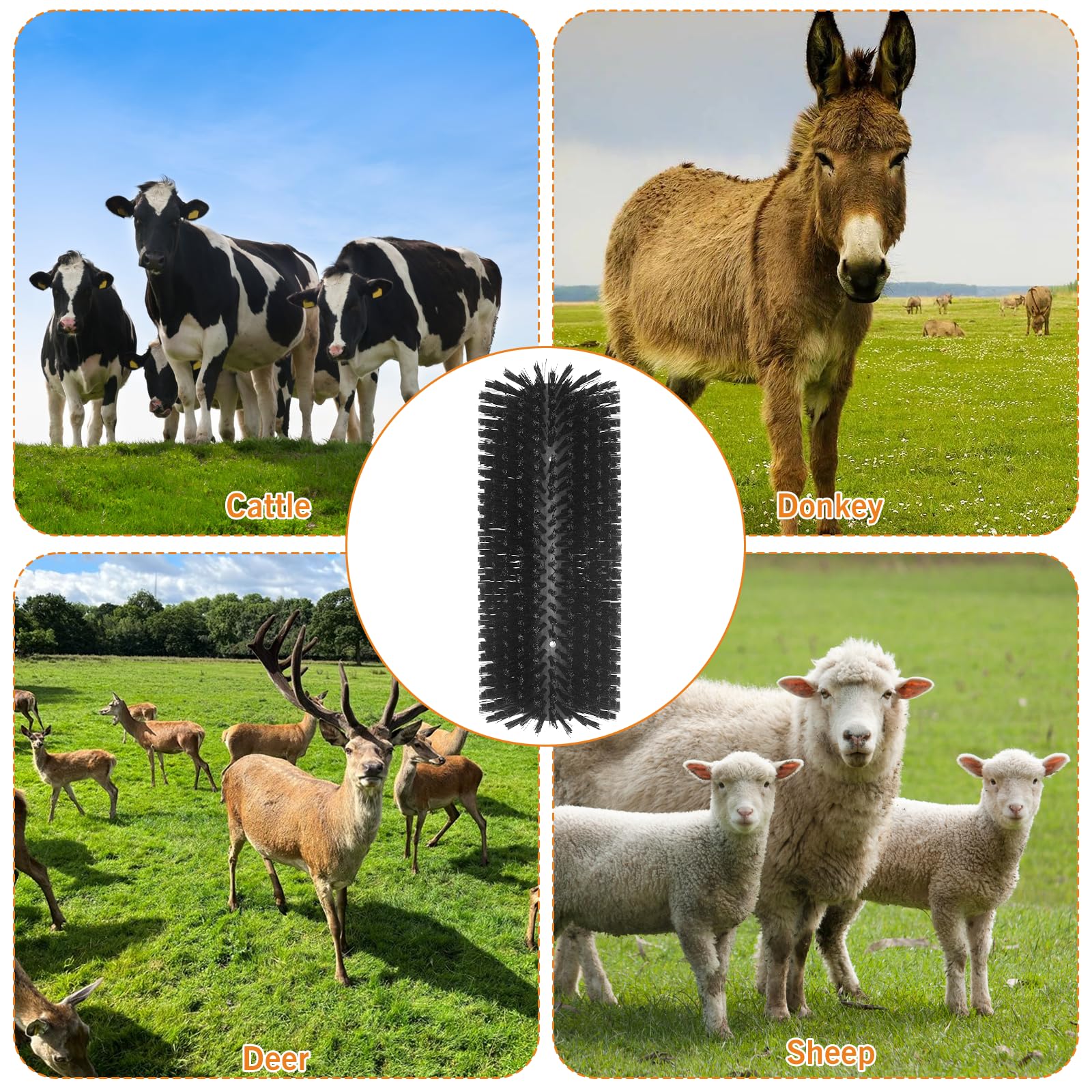 Livestock Scratching Brush Goat Scratcher Tool Full Massage Grooming Brushes With 4 Screws For Cow,Cattle,Cow,Sheep, Horses,Pigs