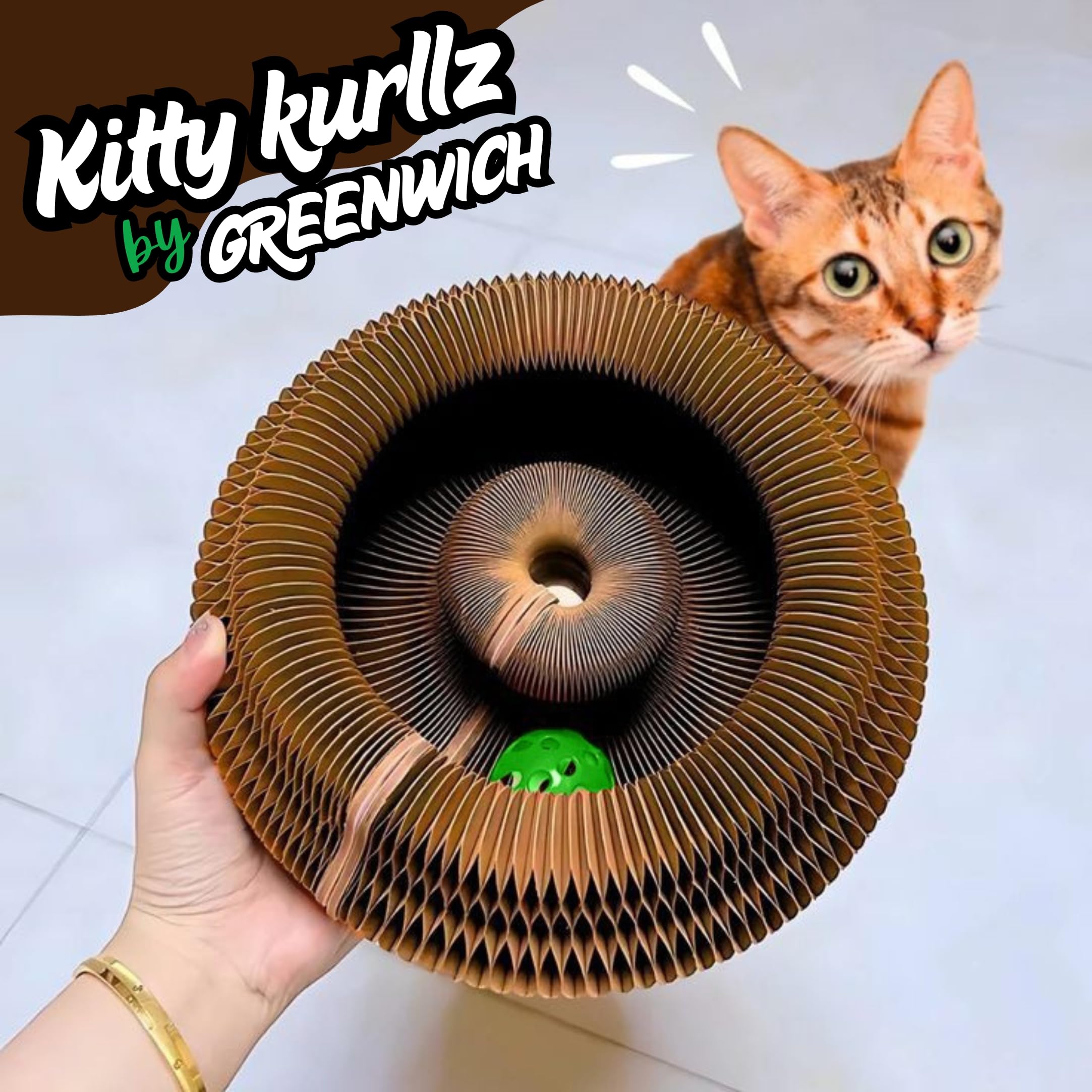 Greenwich Kitty Kurlz Reversible Infinity Cat Toy - Durable Magic Organ Made from Recycled Corrugated Cardboard | Eco-Friendly,