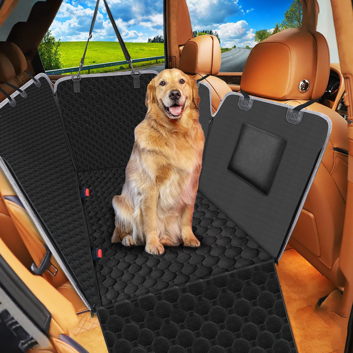 Mancro Dog Car Seat Cover For Back Seat, Waterproof Car Seat Protector For Dogs With Side Flaps, Scratchproof Dog Backseat Cover, Durable Nonslip Dog Hammock For Sedans, Suvs, X-Large, Black