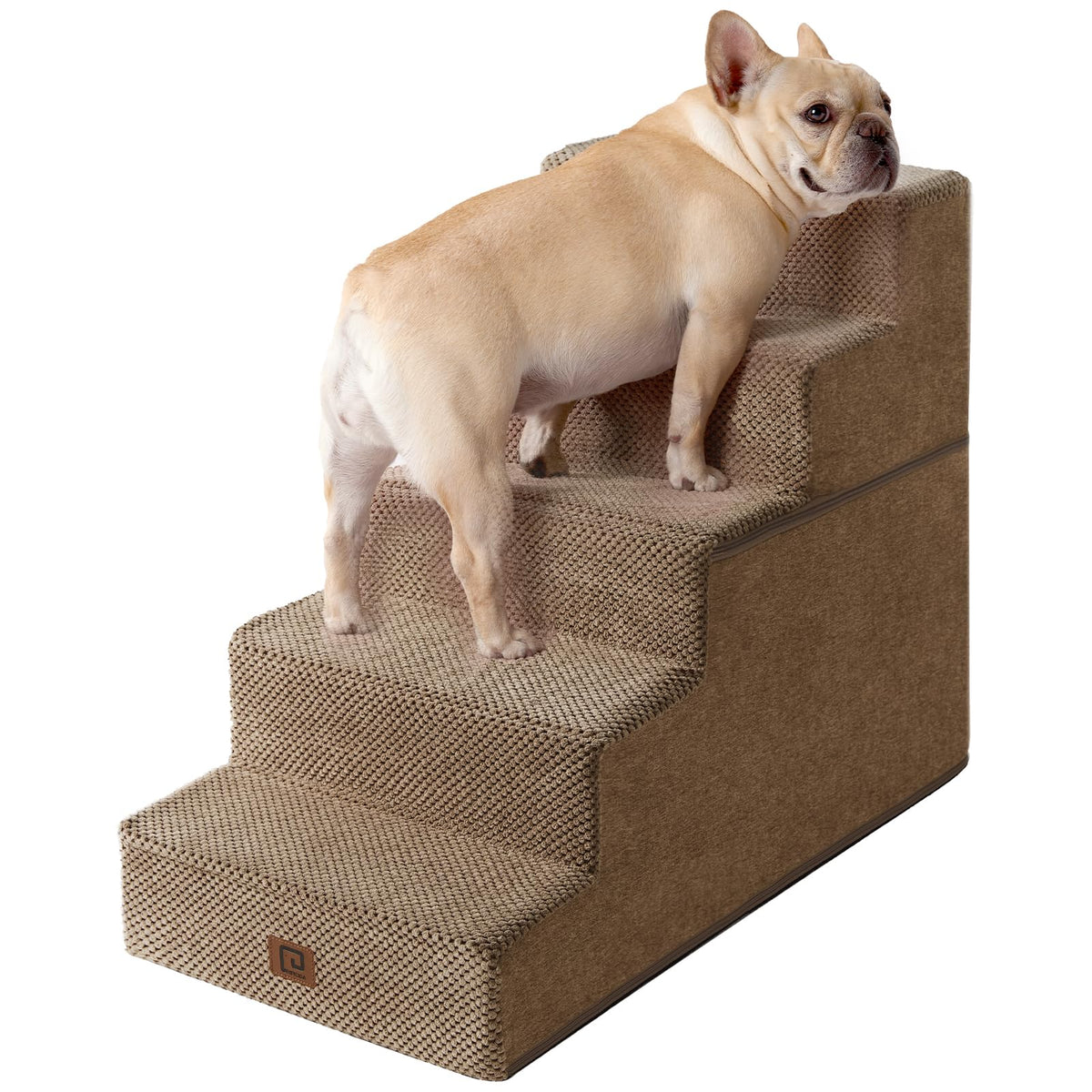 Eheyciga Dog Stairs For High Bed 22.5”H, 5-Step Dog Steps For Bed, Pet Steps For Small Dogs And Cats, Non-Slip Balanced Dog Indoor Ramp, Camel