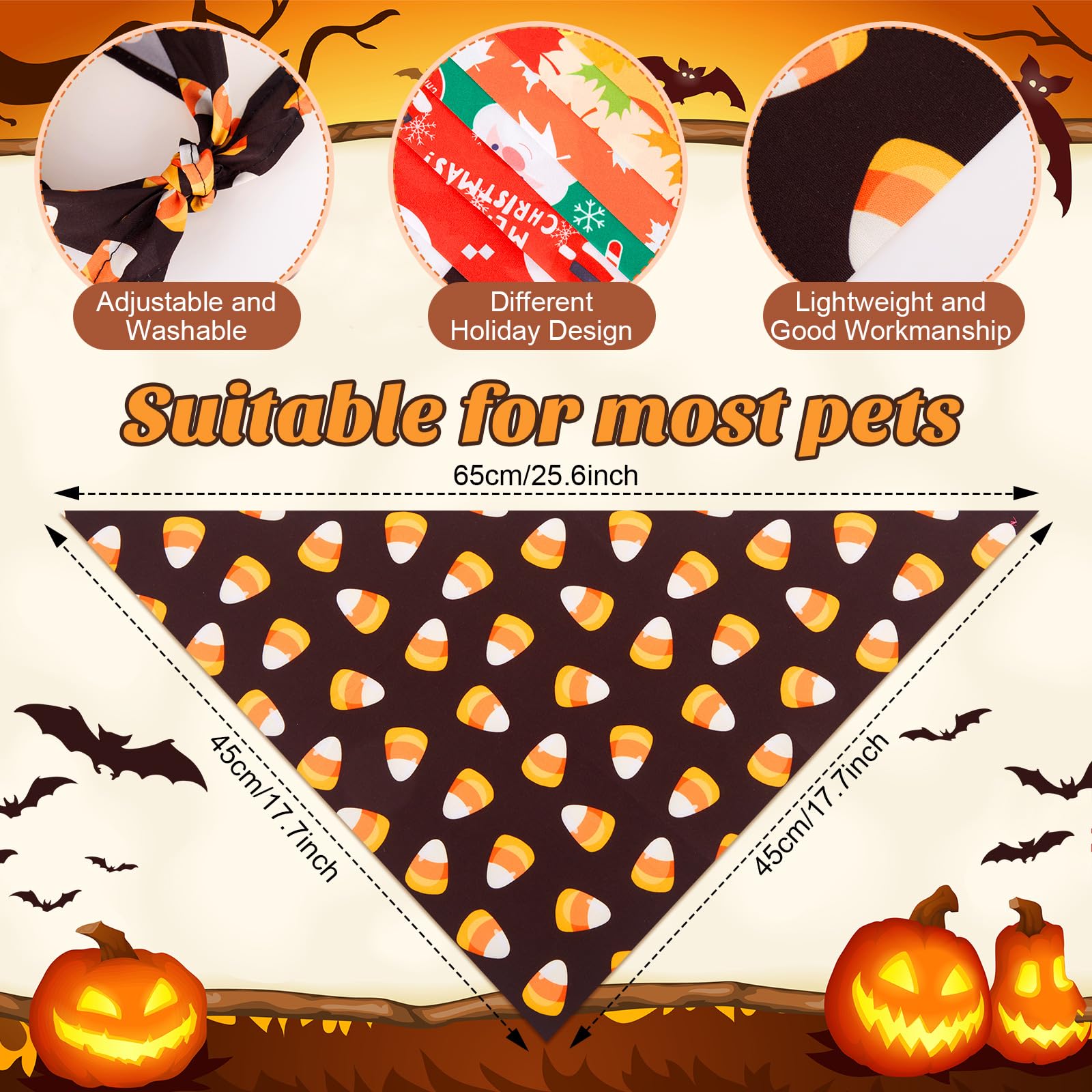 Chunful 30 Pcs Holiday Dog Bandanas Bulk for Fall Thanksgiving Halloween Christmas with Maple Leaves Pumpkin Ghost Snowman Seaso