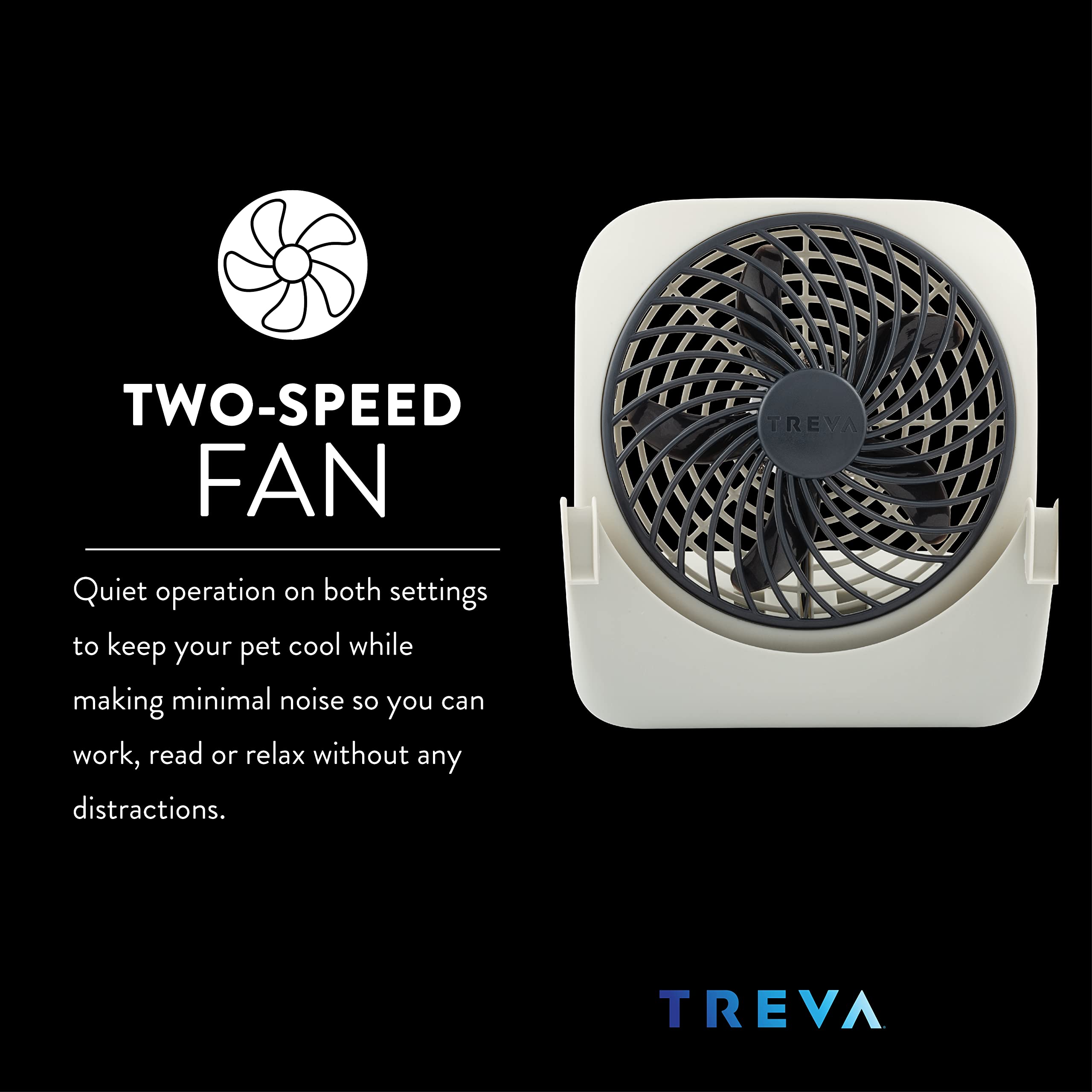 Treva 5-Inch Pet Crate Fan For Cooling Dogs And Other Pets. 2 Cooling Speeds, Battery Powered