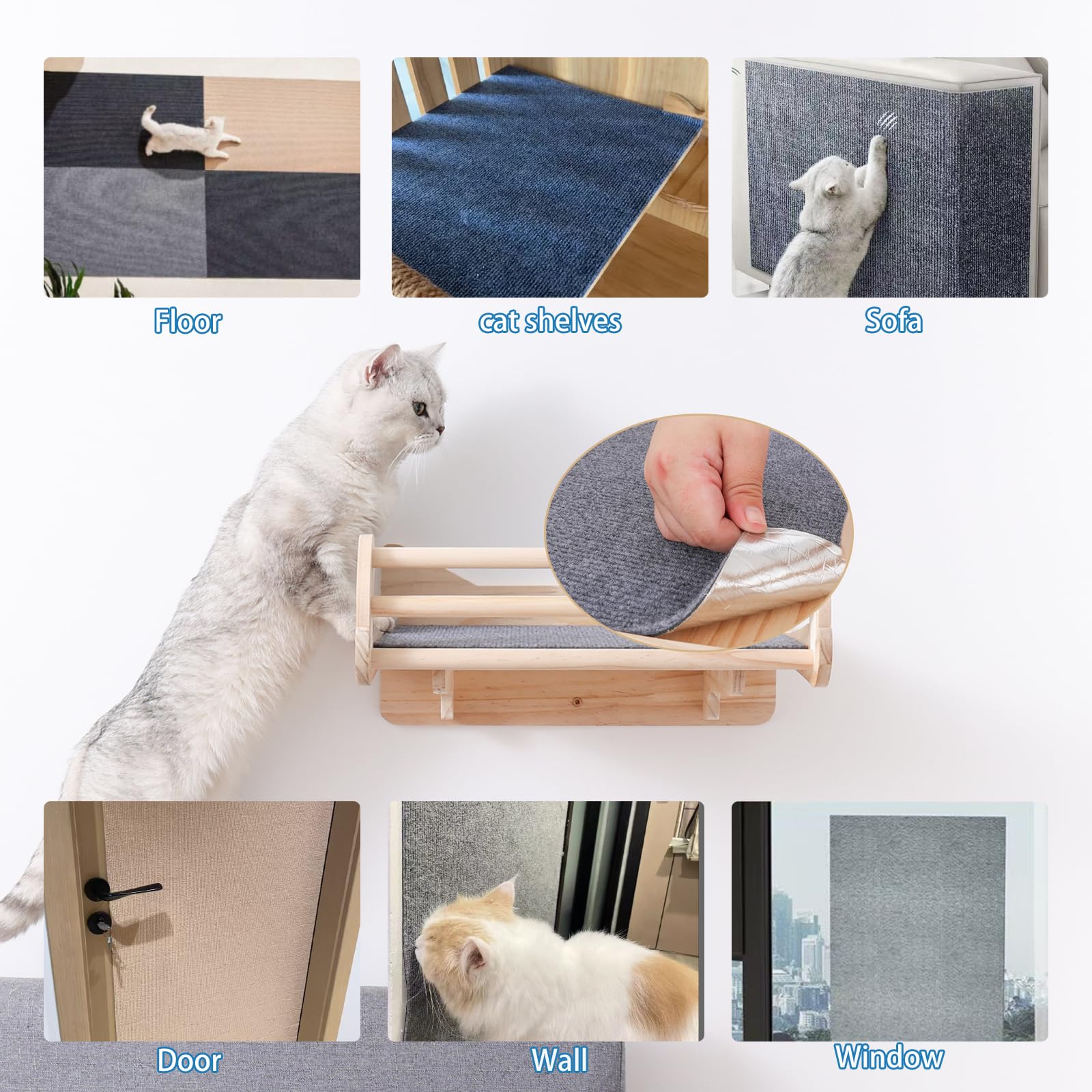 Miuzmore Cat Carpet, 98.4'' X 15.8'' Trimmable Replacement Scratching Mat,Self-Adhesive Scratch Mat - Cat Scratch Furniture Prot