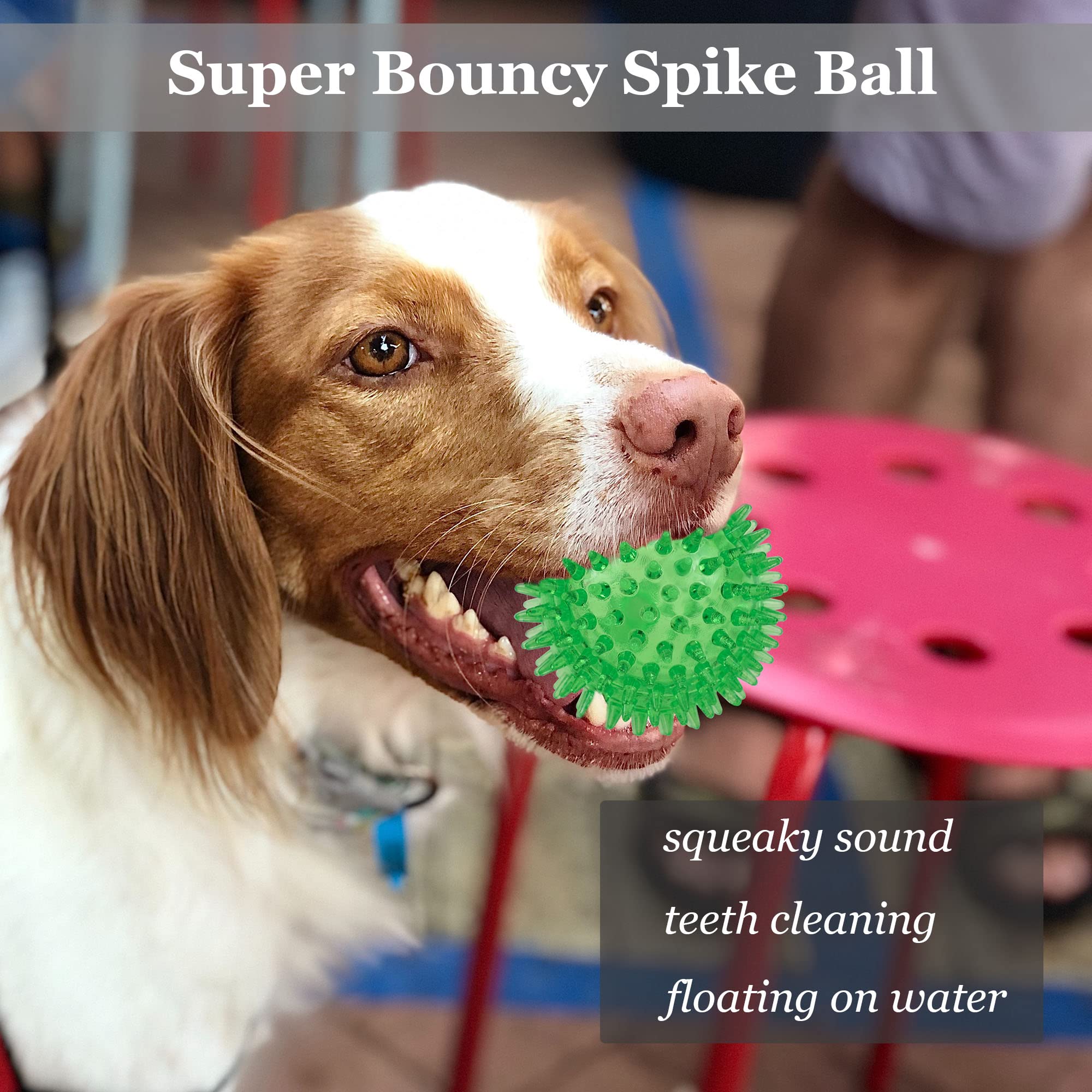 LECHONG Squeaky Dog Toys - Spiky Dog Balls for Dental Health - Synthetic Rubber - Size S - 6 Pack