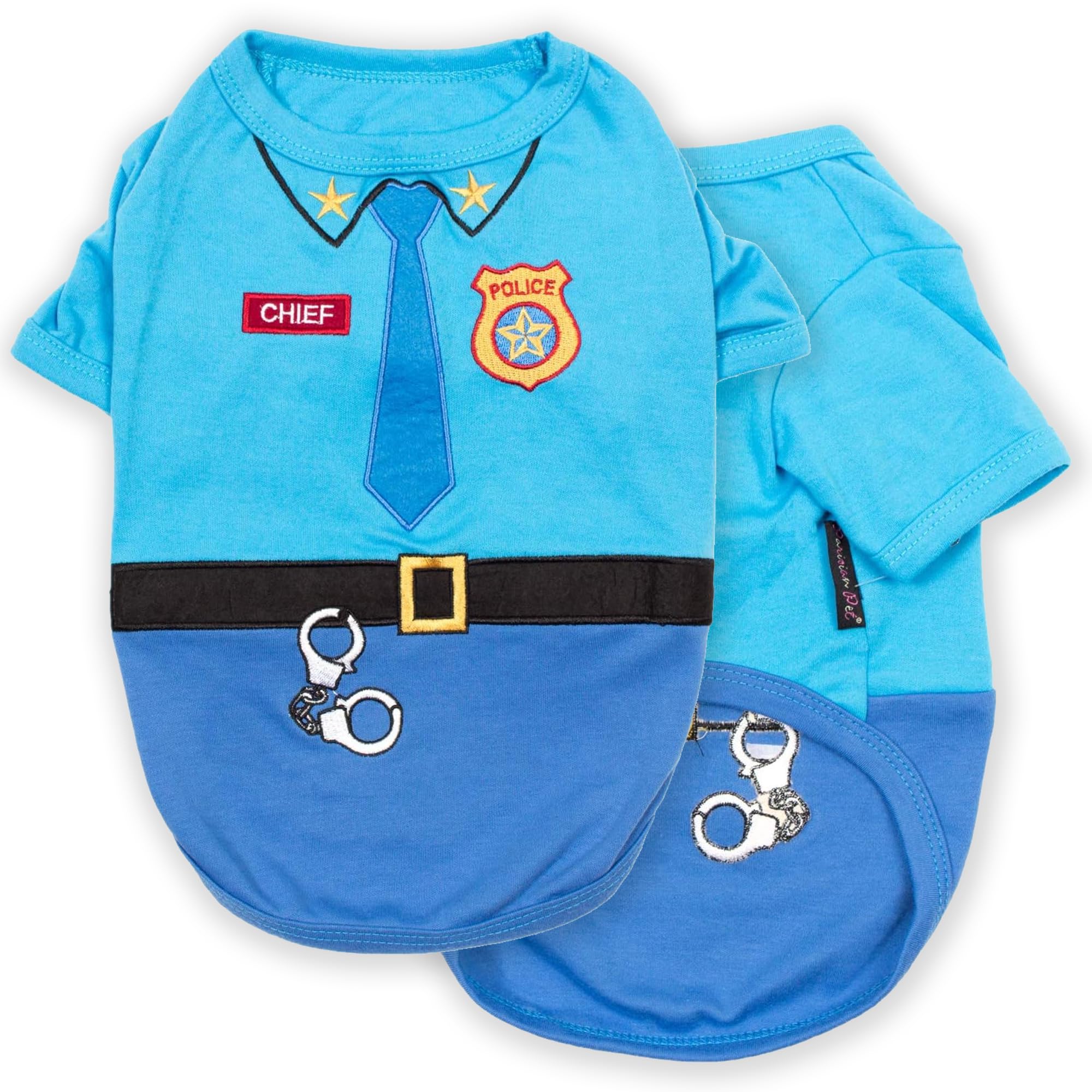 Parisian Pet Dog Shirt - Embroidered Dog Police Costume - 100% Cotton And Polyester Pet Clothes - Sleeved Dog Costume Halloween Outfit - Blue Dog Costumes For Medium Dogs M