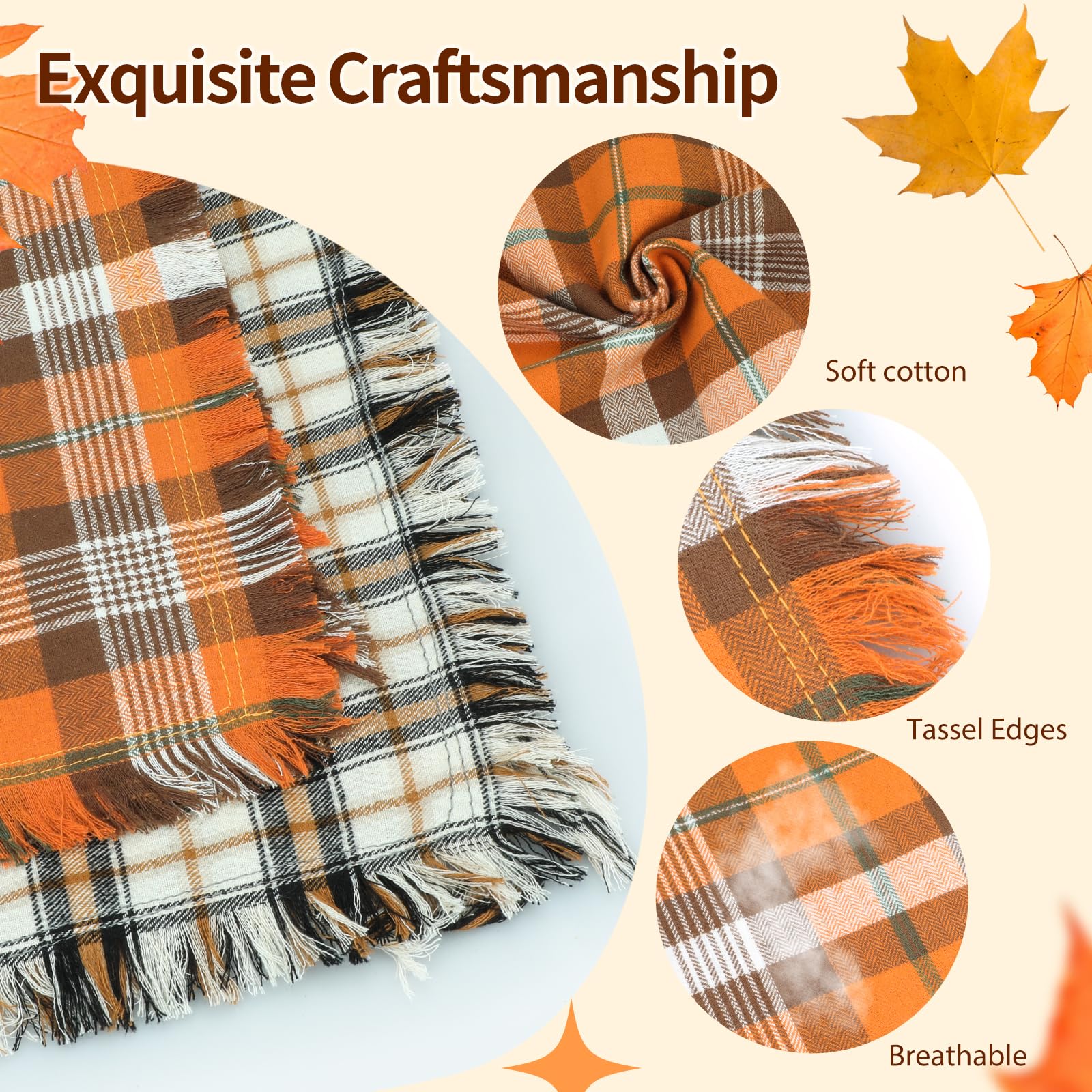 Viretec Fall Dog Bandana, Thanksgiving Autumn Dog Bandana Orange Plaid Pet Scarf For Boy And Girl, Seasonal Holiday Reversible Triangle Bibs For Large X-Large Dogs And Cats