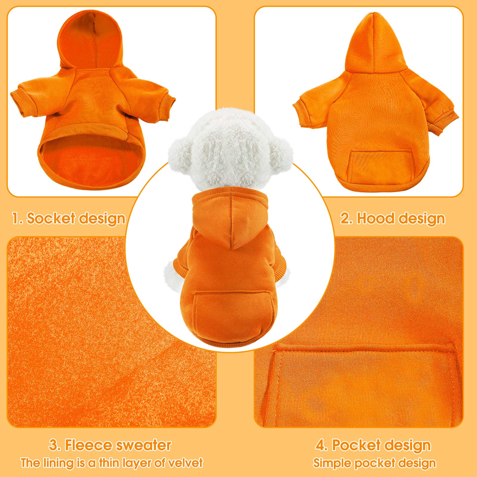 2 Pieces Winter Dog Hoodie Warm Small Dog Sweatshirts with Pocket Cotton Coat for Chihuahua Clothes Puppy Costume(S,Orange, Brow