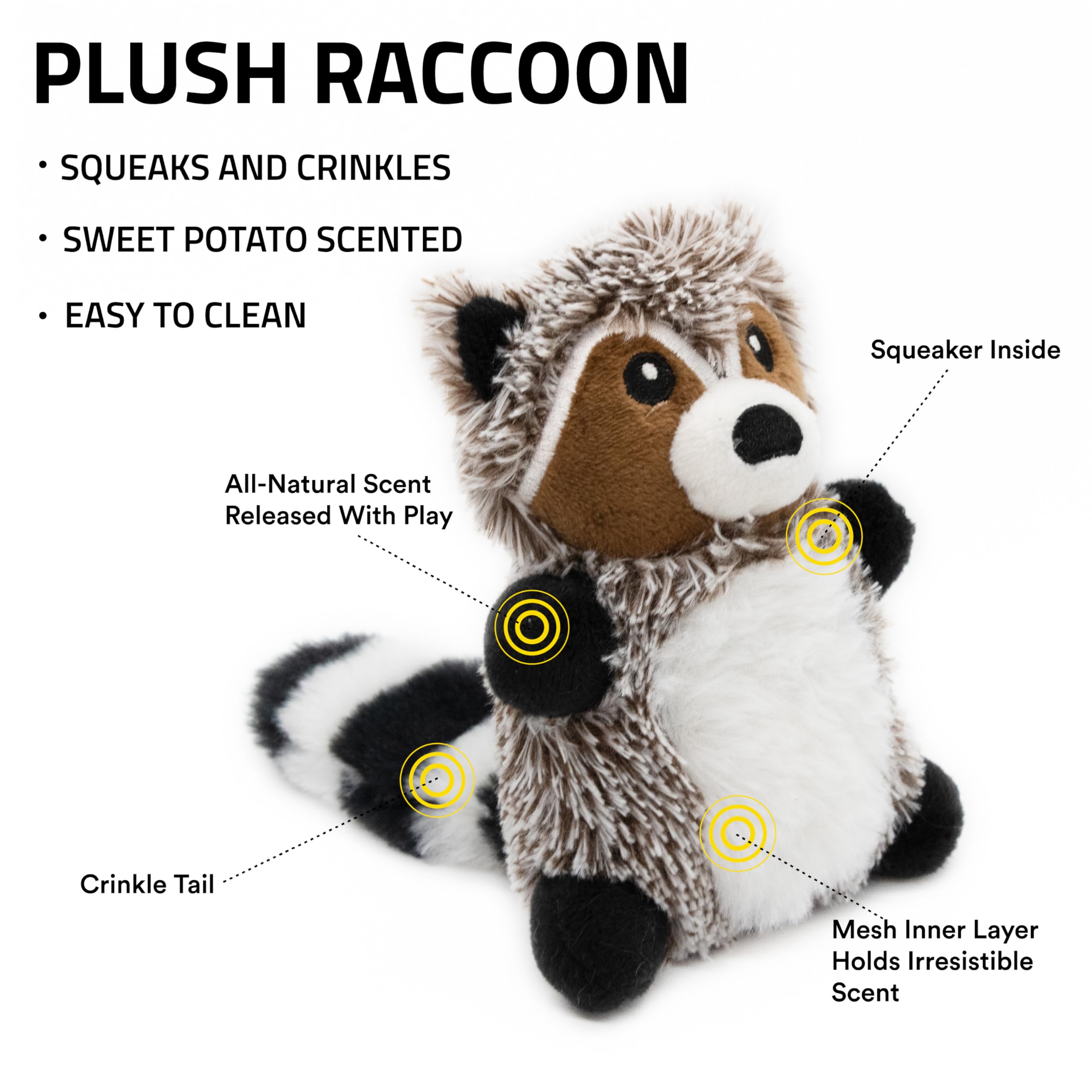 Playology Plush Toys for Dogs | Stuffed Animal Raccoon| Sweet Potato Scented for Small Dogs