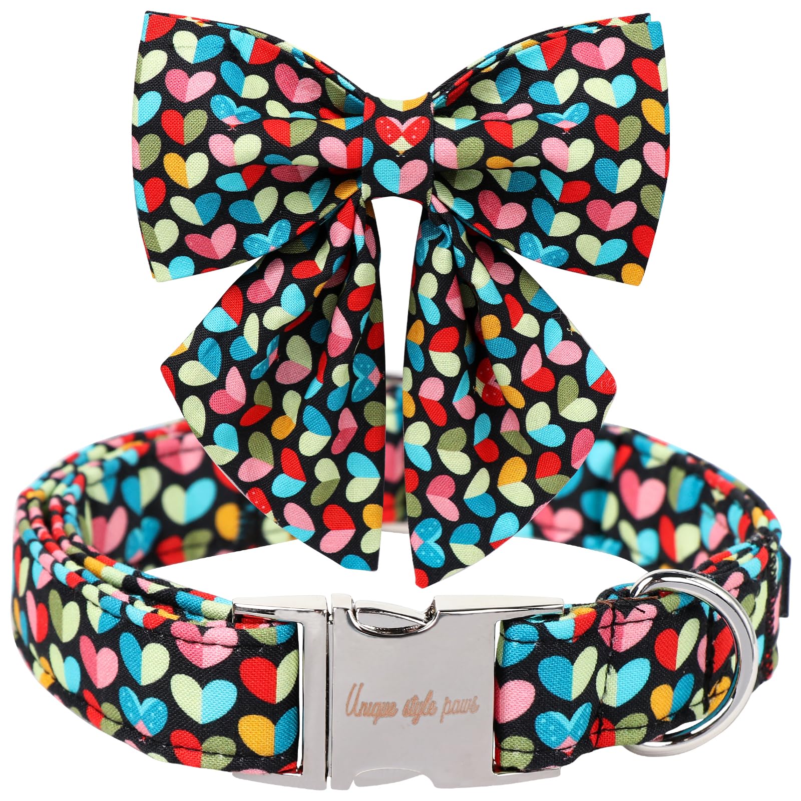 Unique Style Paws Valentine'S Dog Collar With Bow Colorful Heart Love Dog Collars For Small Medium Large Dog New