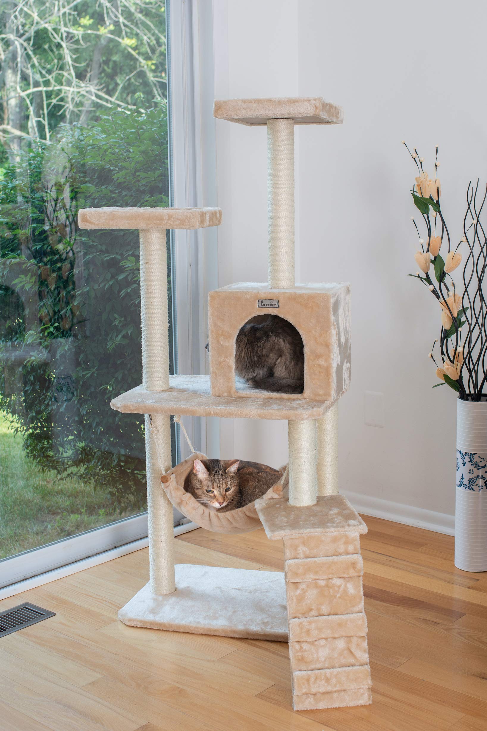 GleePet GP78570921 Cat Tree with Ramp, 57-Inch, Beige