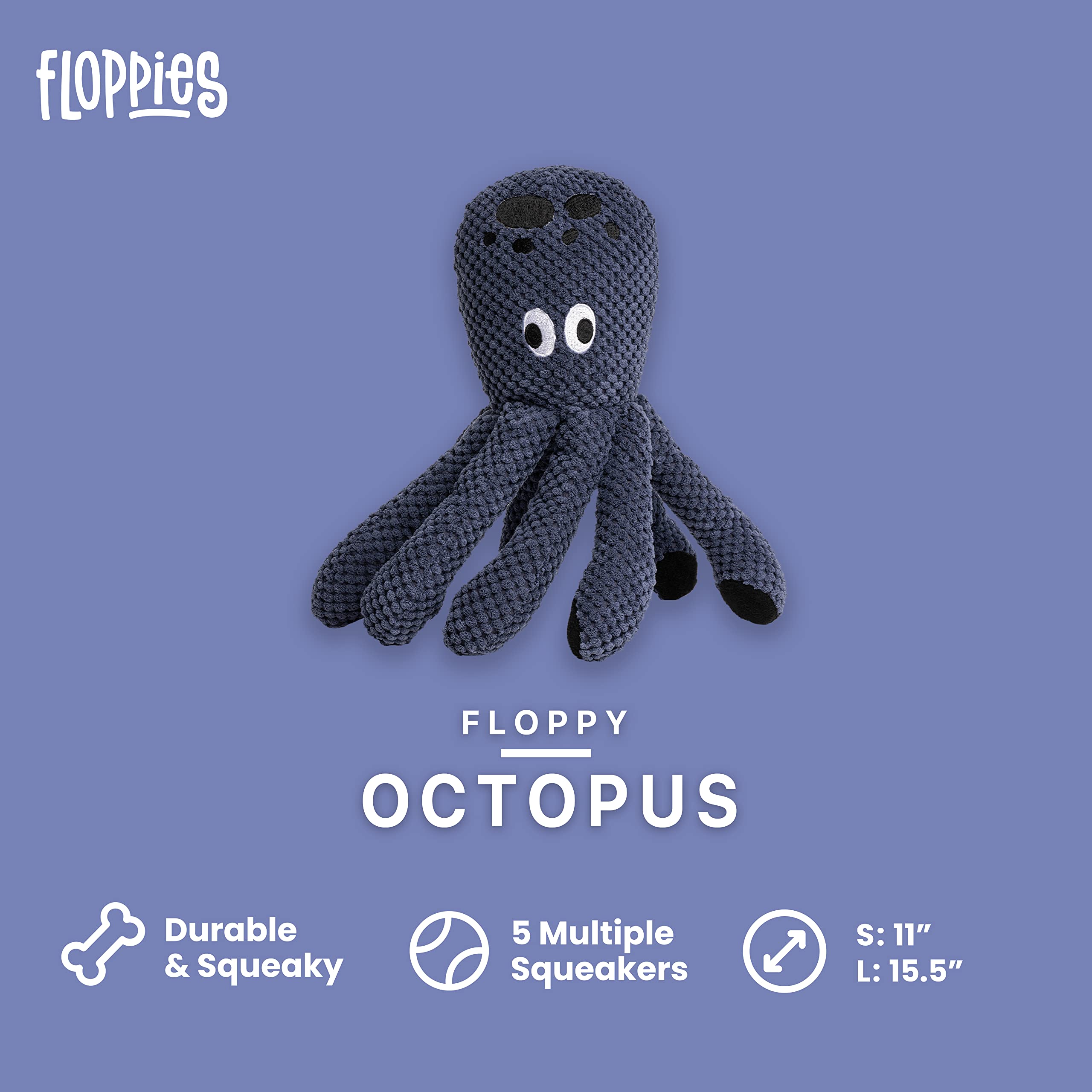 Fabdog Floppies Plush Dog Toy - Cute & Durable Squeaky Dog Toys - Best Squeak Toy For Puppies And All Breeds | Ideal Pet Gift| Large Octopus