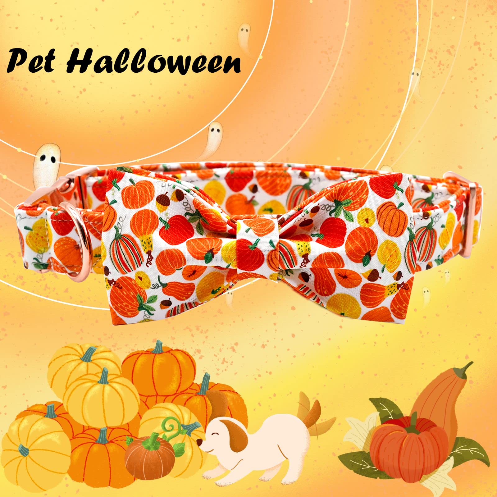 Elegant Little Tail Dog Collar With Bow - Fall Dog Collar Halloween Pumpkin Bow Girl Boy Pet Collar Soft Dog Bowtie Collars For Small Dogs