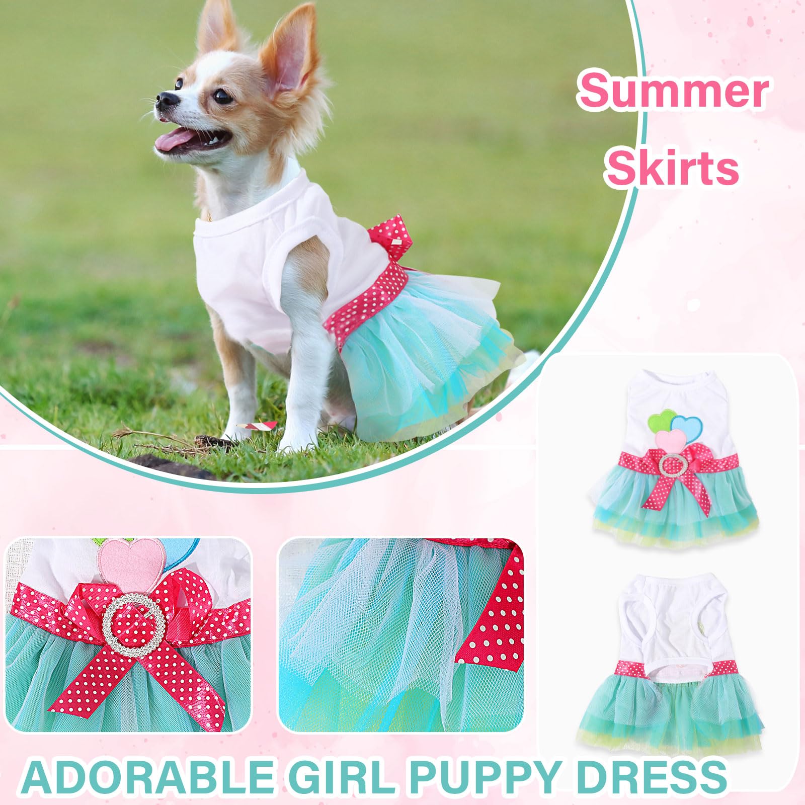 2 Pack Dog Dresses For Small Dogs Girls Cute Princess Puppy Dresses With Rhinestones Tutu Pet Dress Outfit Female Dog Clothes Ch