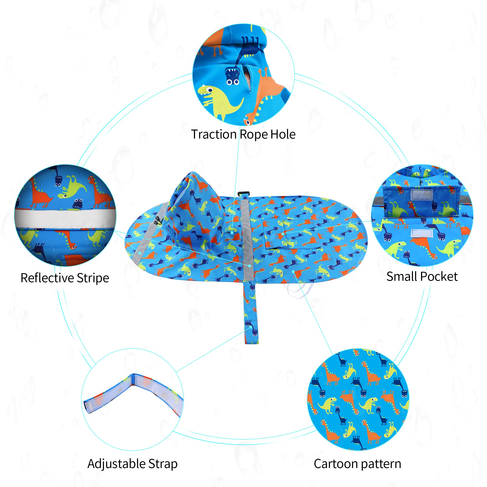 NACOCO Large Dog Raincoat Adjustable Pet Water Proof Clothes Lightweight Rain Jacket Poncho Hoodies with Strip Reflective (XL, B