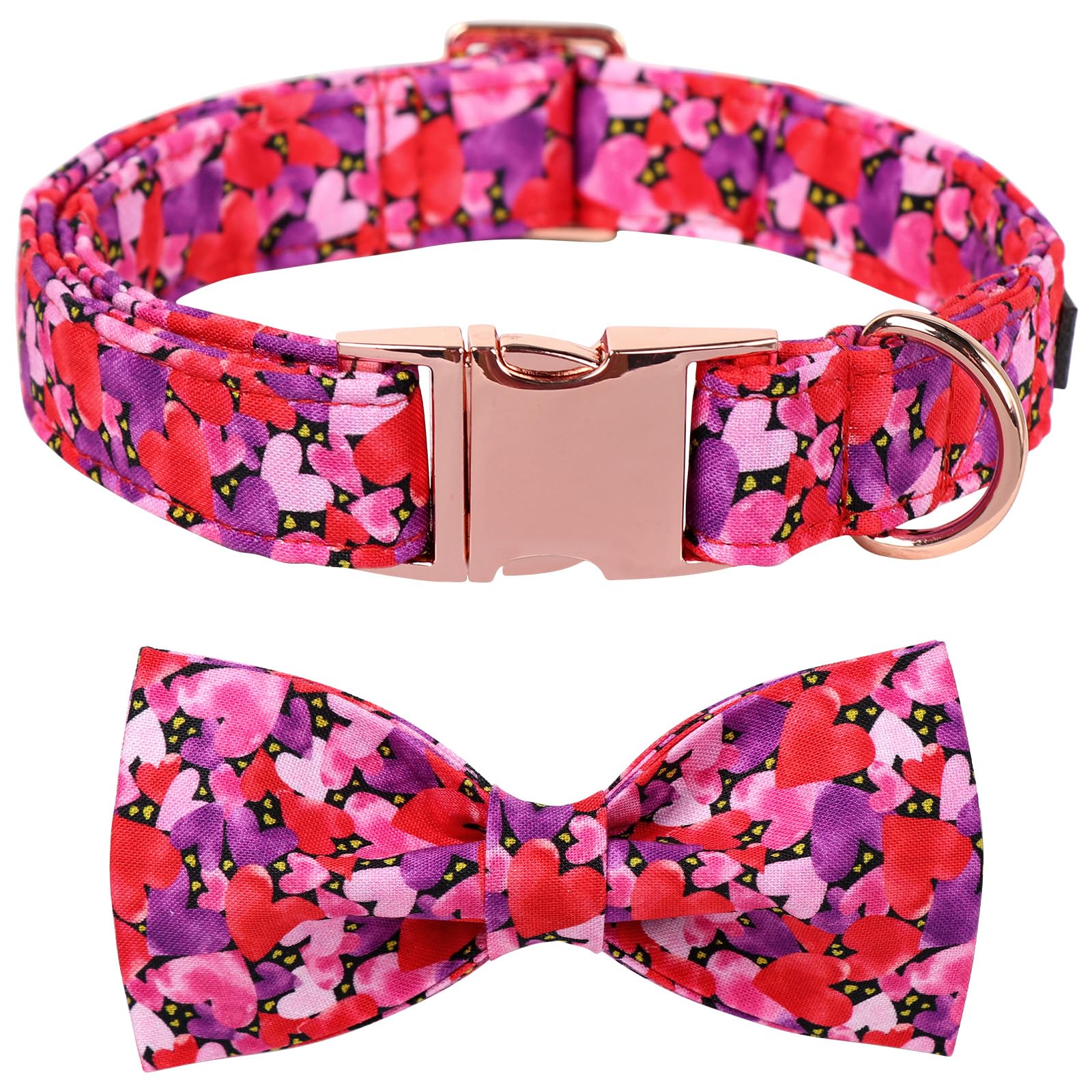 Maca Bates Valentines Dog Collar with Bow Comfortable Soft Heart Dog Collar with Metal Buckle Adjustable Puppy Collar Valentine'