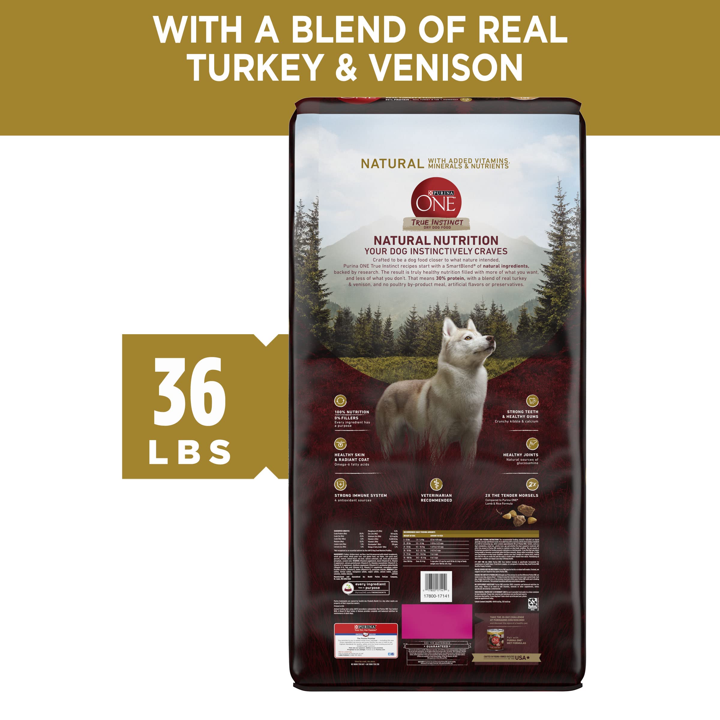 Purina ONE True Instinct With A Blend Of Real Turkey and Venison Dry Dog Food - 36 lb. Bag
