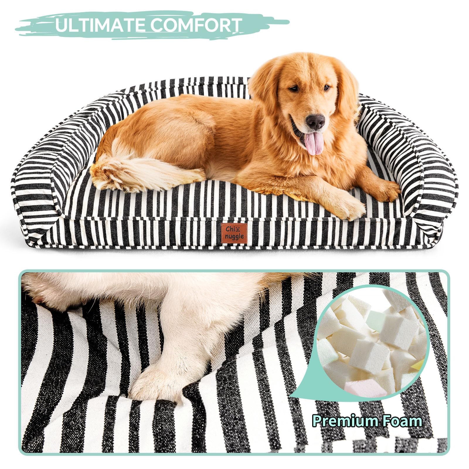 Chixnuggle Xl Dog Ded For Extra Larg Dogs, Waterproof Canvas Striped Big Pet Bed With Washable Removable Cover, 44X32X7Inches (S