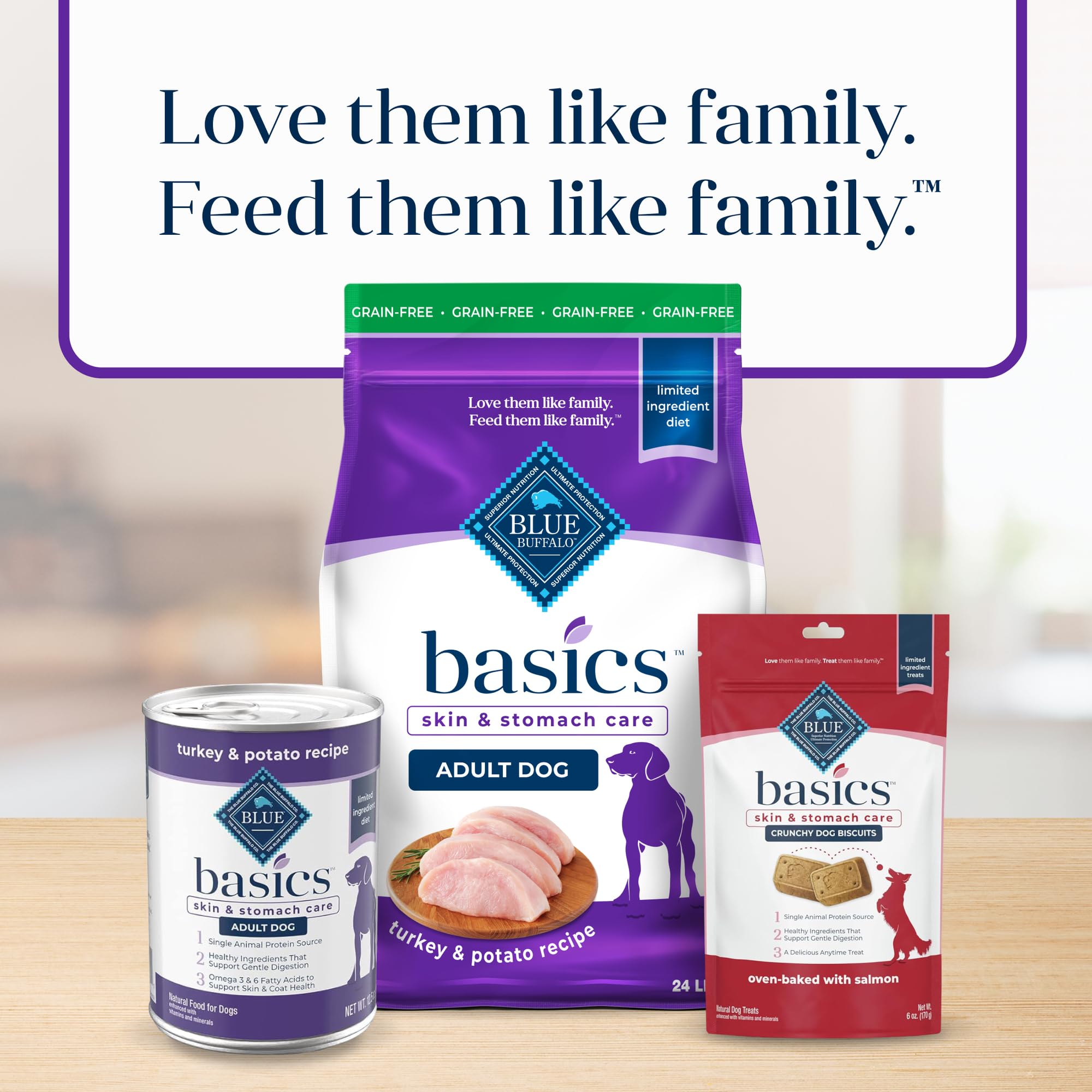 Blue Buffalo Basics Grain-Free Adult Dry Dog Food, Skin & Stomach Care, Limited Ingredient Diet for Dogs, Turkey Recipe, 24-lb.