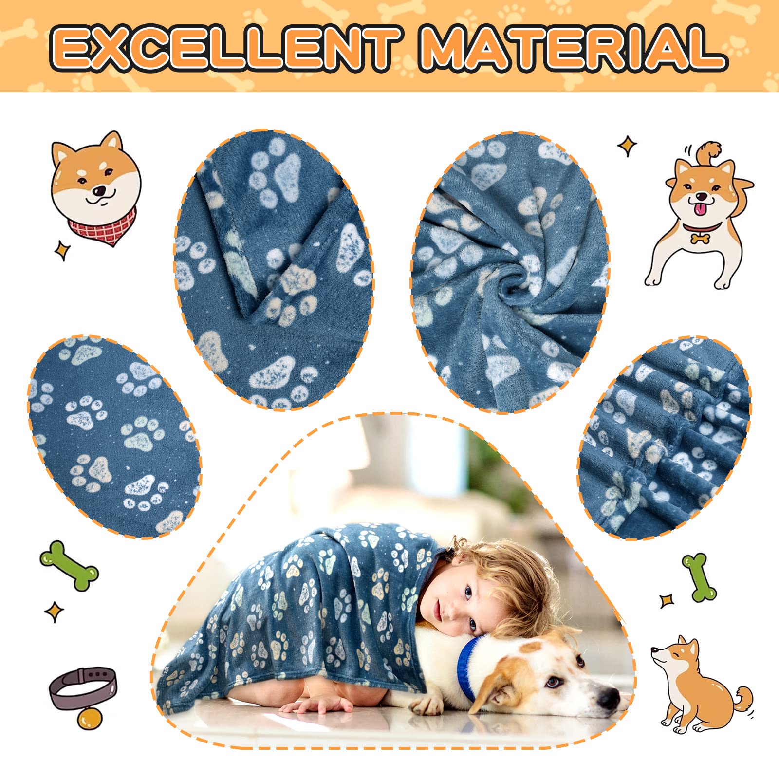 1 Pack 3 Blankets For Dogs Blankets For Large Dogs Medium Dog Blanket Super Soft Fluffy Premium Fleece Pet Blanket Flannel Throw For Dog Puppy Cat Paw Blanket,Navy Blue(41X31 Inch)