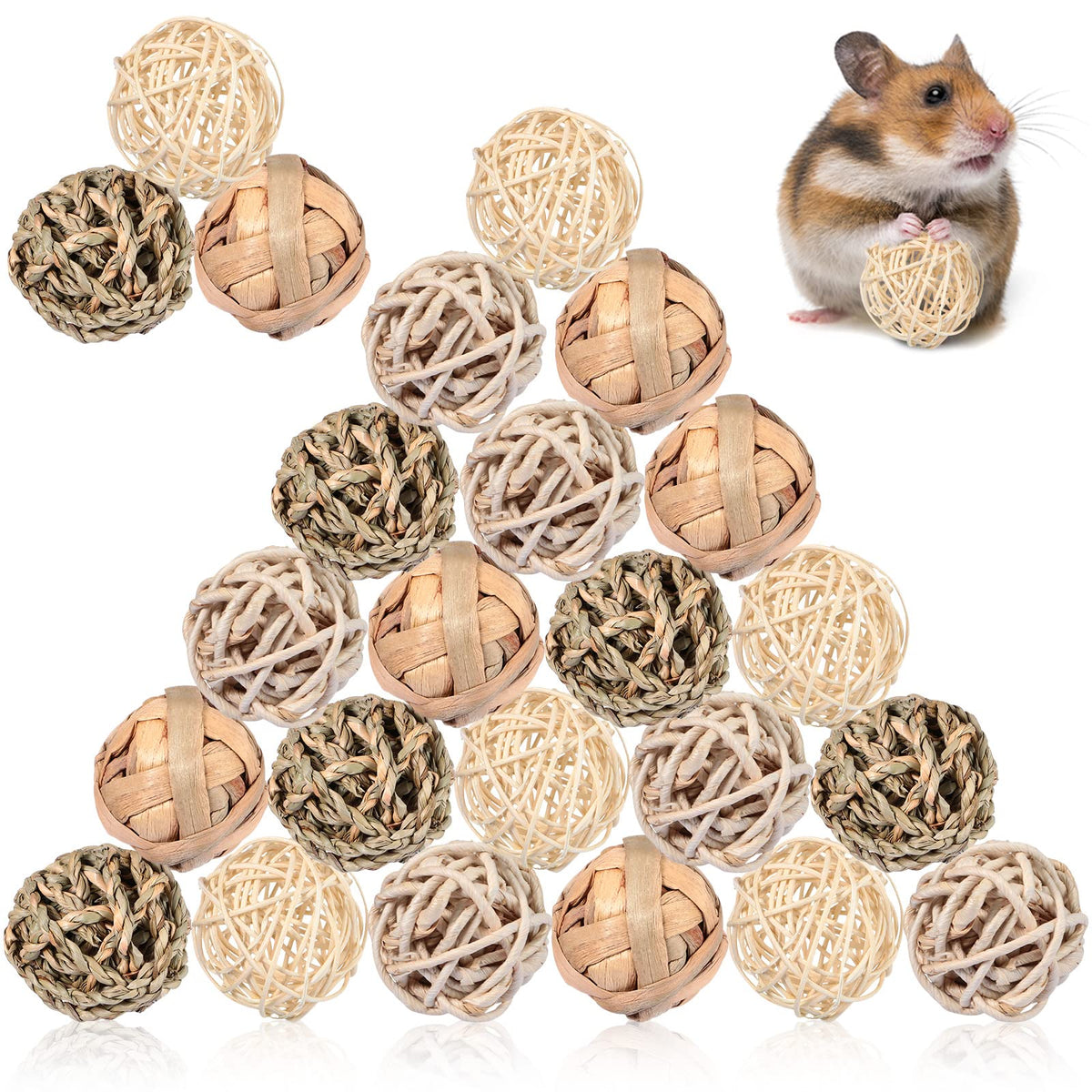 Sosation 24 Packs Guinea Pigs Toys Small Animals Play Balls Chew Gnawing Treats Bunny Toys Hay Grass Balls For Small Animals Entertainment Pet Cage Accessories