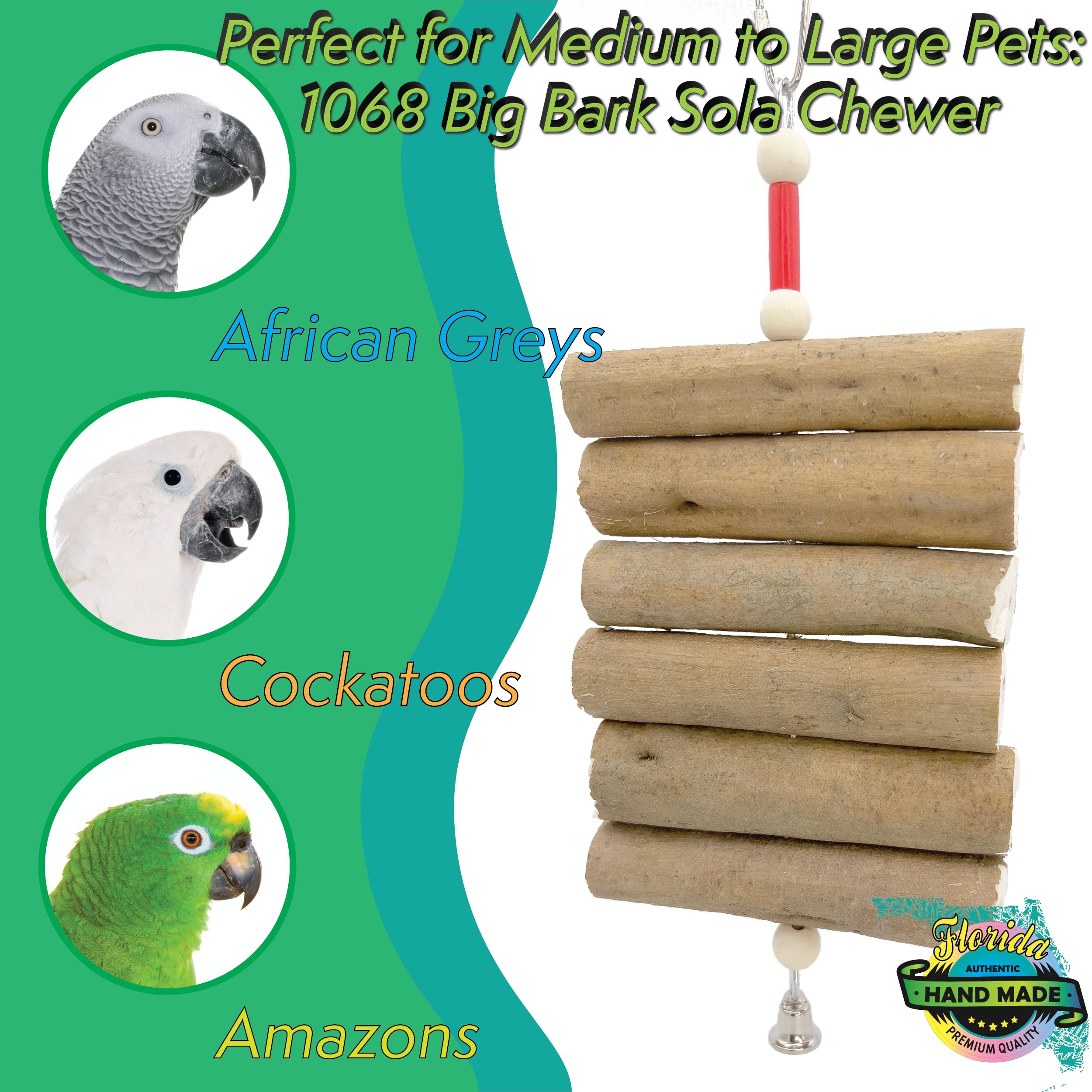 1068 Big Bark Sola Chewer - Handcrafted Chewable Bird Cage Toy, Natural Sola Logs With Bark, Turning Fun, Easy For Birds To Shre