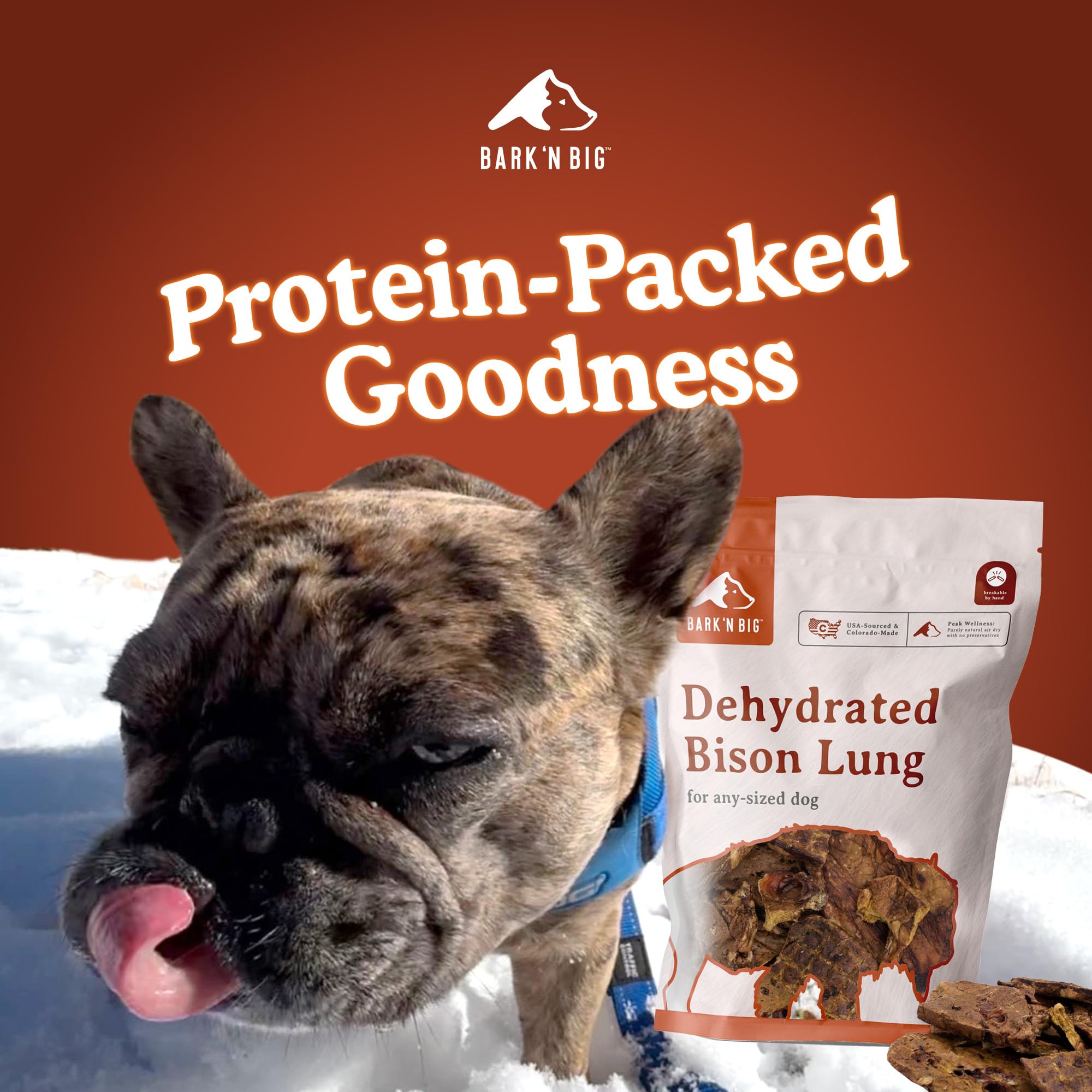 BARKN BIG Bison Dog Treats - Single Ingredient Lung Dog Treats - Made & Sourced in USA - Dehydrated Bison, High Protein, Low Fa