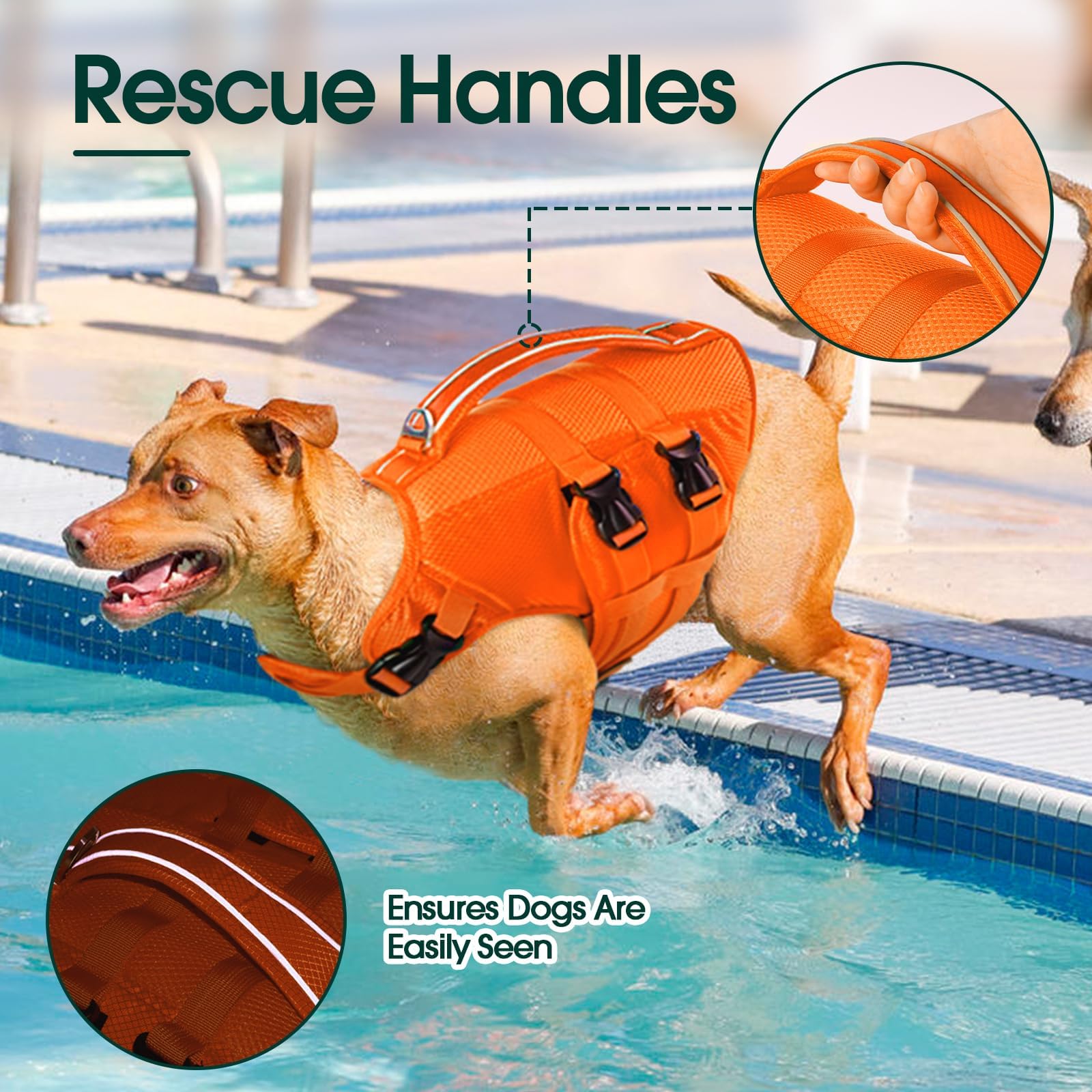 Kuoser Dog Life Jacket, Large Dog Water Vest For Swimming Boating, Reflective Doggie Swimming Vest Pet Life Preserver With Rescu