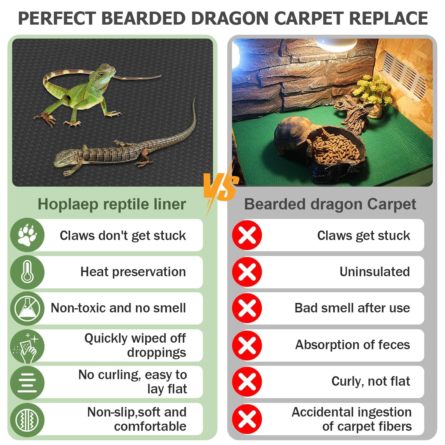 Reptile Carpet, Bearded Dragon Tank Accessories, 80'' X 20'' Thicker Reptile Liner Mat For Reptile Enclosure , Leopard Gecko Sub