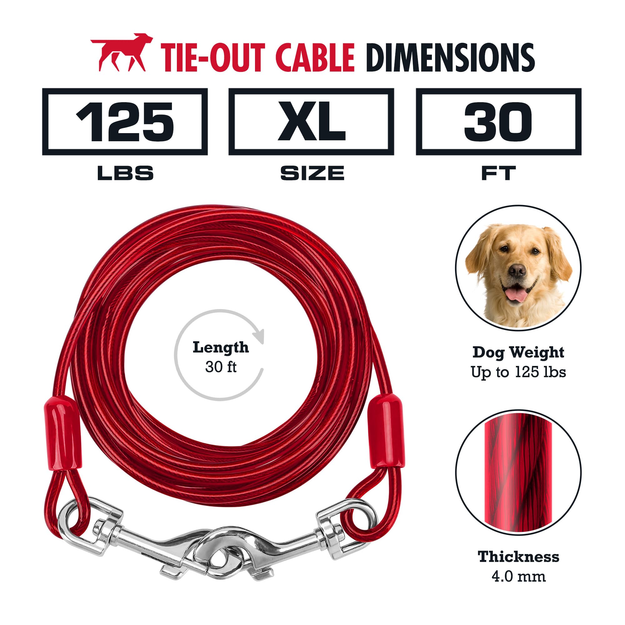 Tuff Pupper Dog Tie Out Cable 30 Feet | Dog Runner Cable For Yard 30 Ft | Heavy Duty Lead | Water & Rust Resistant Industrial St