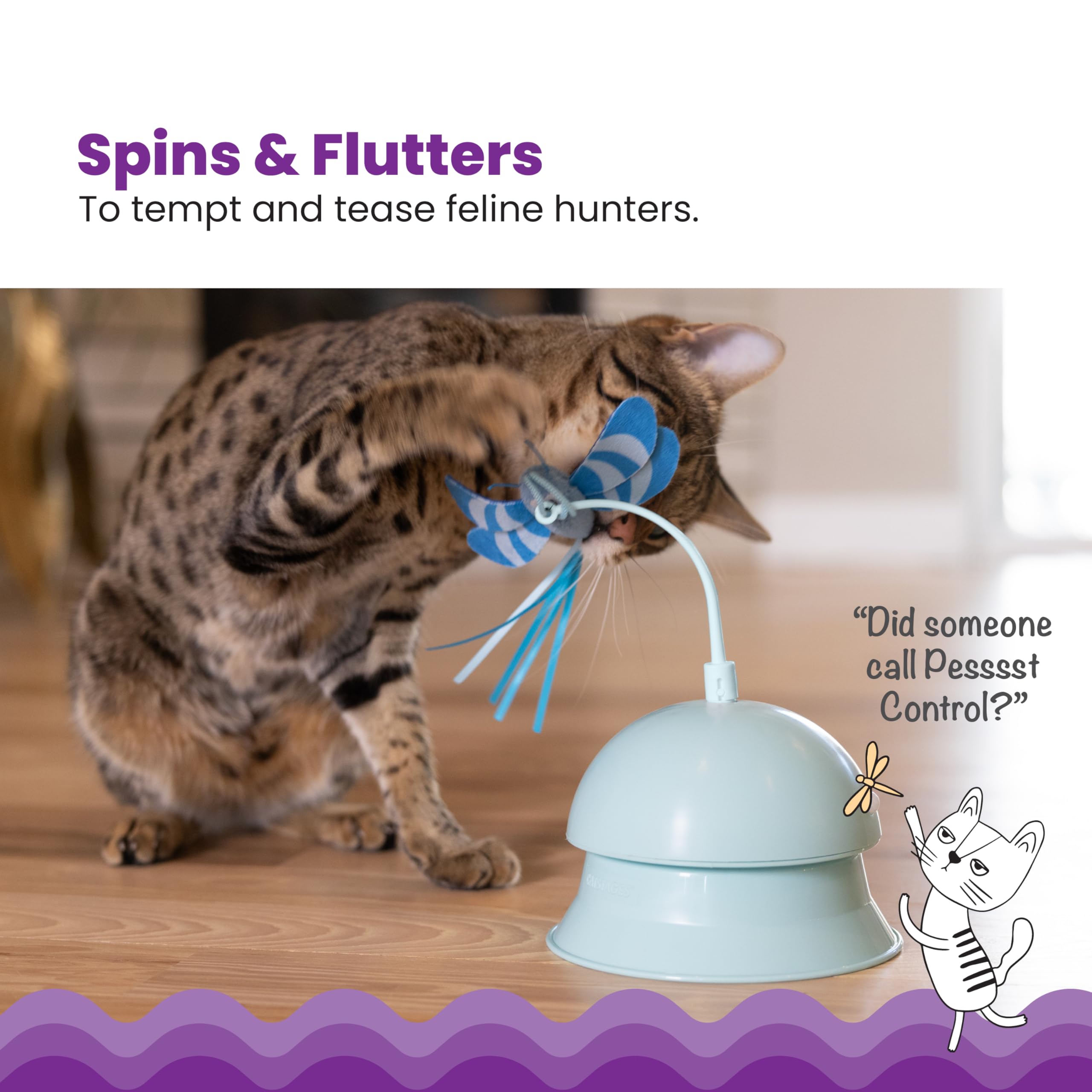 Catstages 2-in-1 Flutter Dome Electronic Cat Toy, Plush Motion, One-Size, Blue, Model 71449
