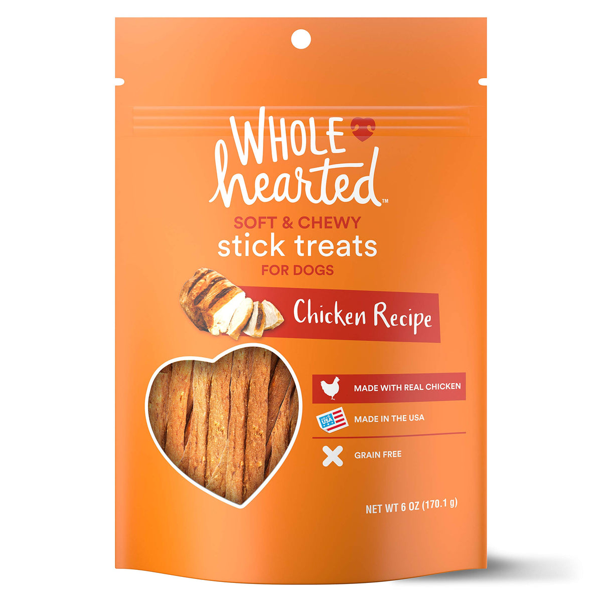 Wholehearted Grain Free Soft And Chewy Chicken Recipe Dog Stick Treats, 6 Oz