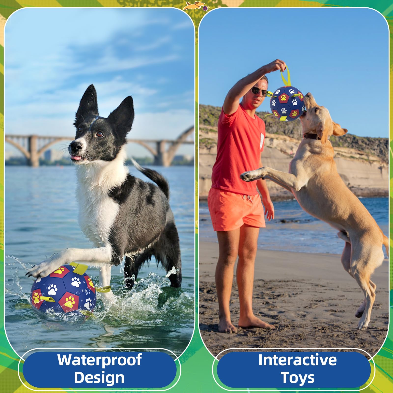 Qdan Dog Toys Soccer Ball With Straps: Durable Balls For Large Dogs, Outdoor Dog Toys, Summer Pet Water Toy, Herding Ball, Puppy