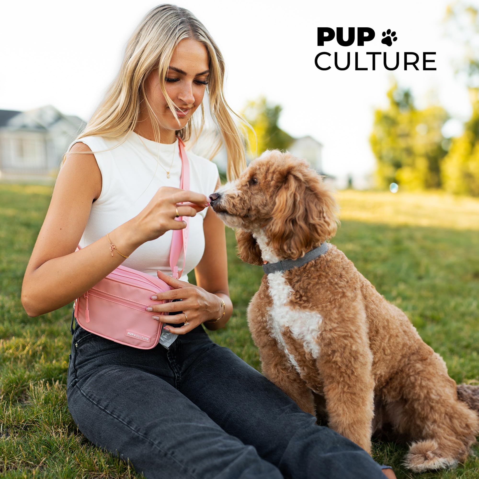 Pup Culture Dog Training Treat Pouch with Poop Bag Dispenser - Pink, Model PC-DTB-PINK, Removable, Stylish, Durable Textile Material