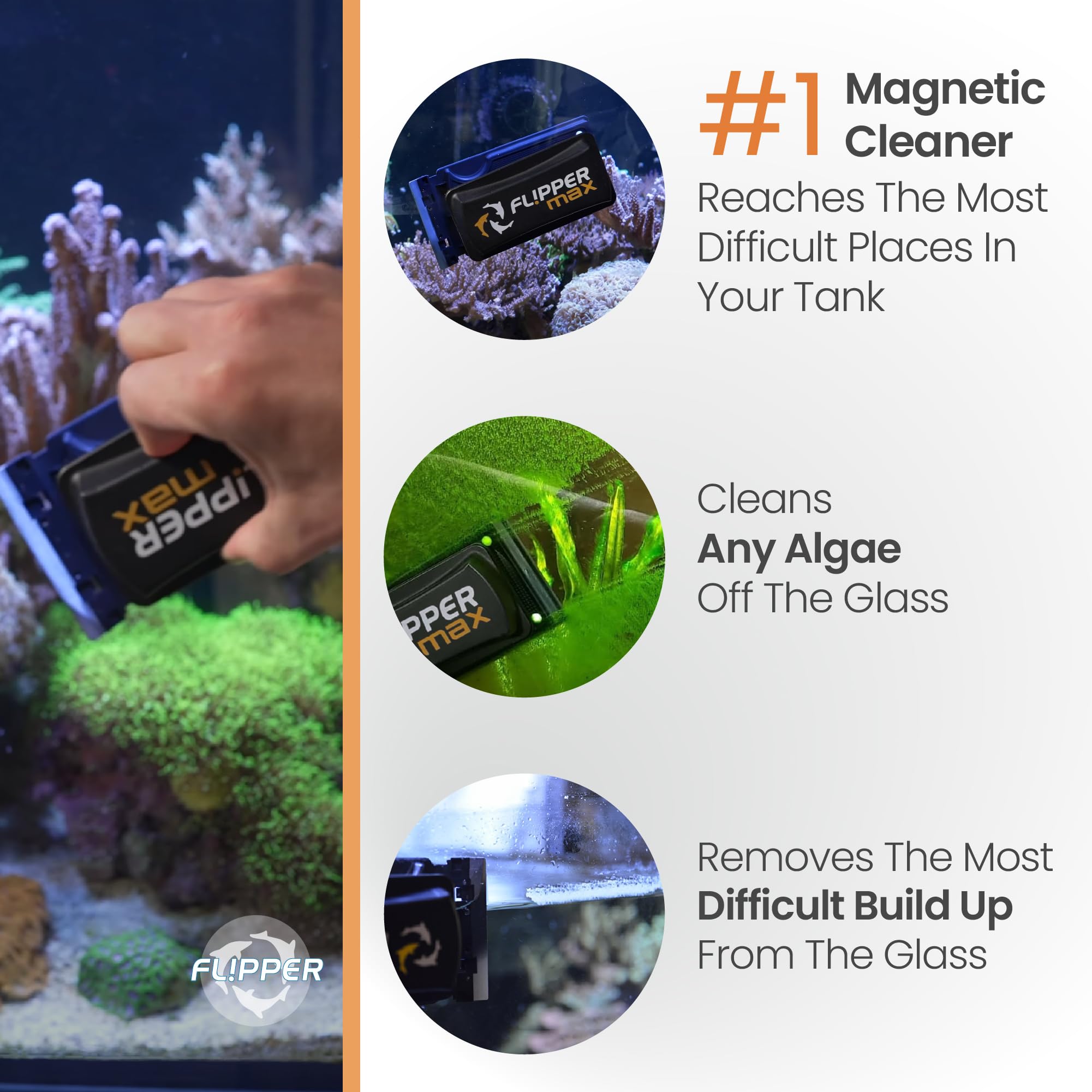 Fl!Pper Flipper Magnetic Aquarium Glass Cleaner & Fish Tank Accessories | Effortless Algae Remover For Fish Tank (Max)