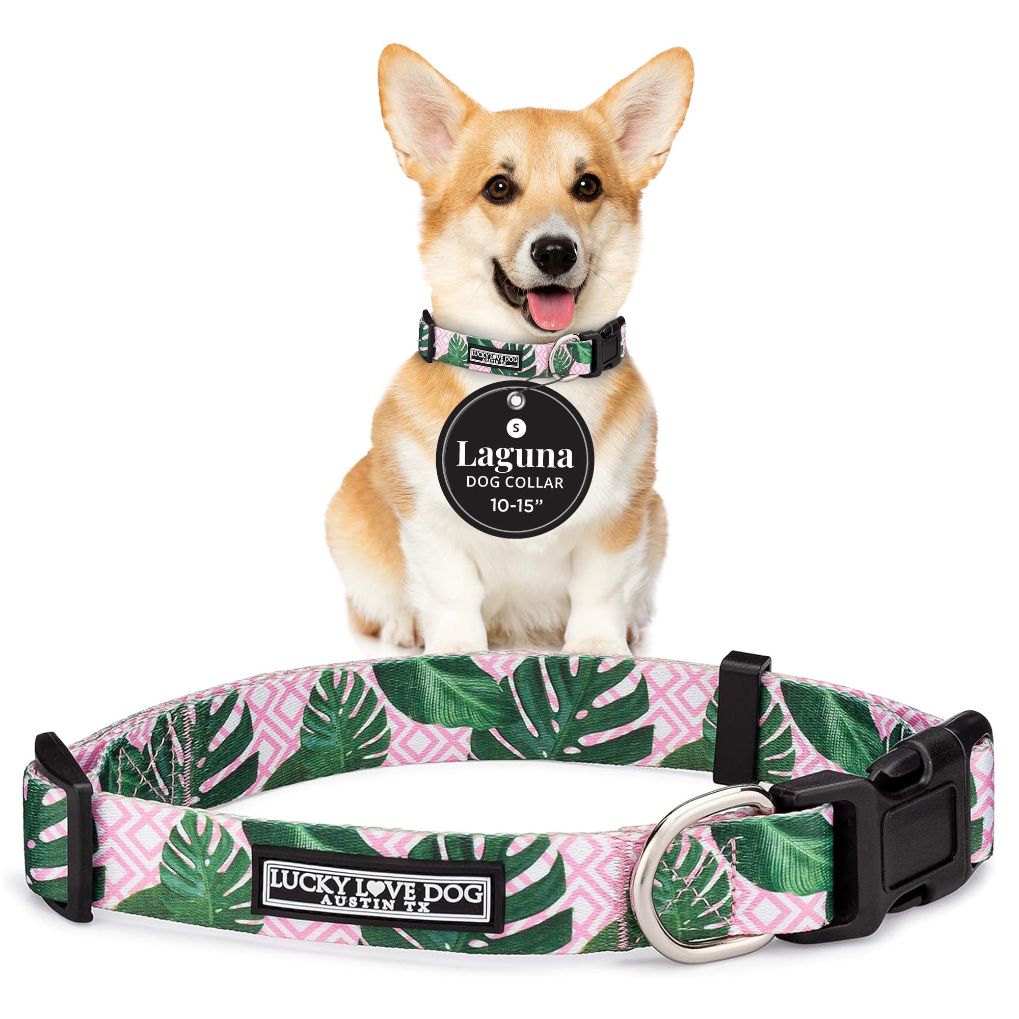 Lucky Love Dog, Tropical Dog Collar For Female Male Dogs, Comfortable & Soft, Vivid Pink Dog Collar - (Small, Laguna Collar)