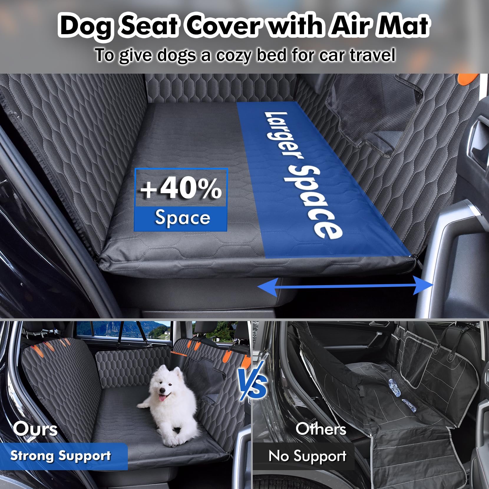 Dog Car Seat Cover With Air Cushion-Inflate Only 40S, Hard Bottom Car Seat Cover For Dogs Holds 400Lbs, Sturdy And Comfortable B