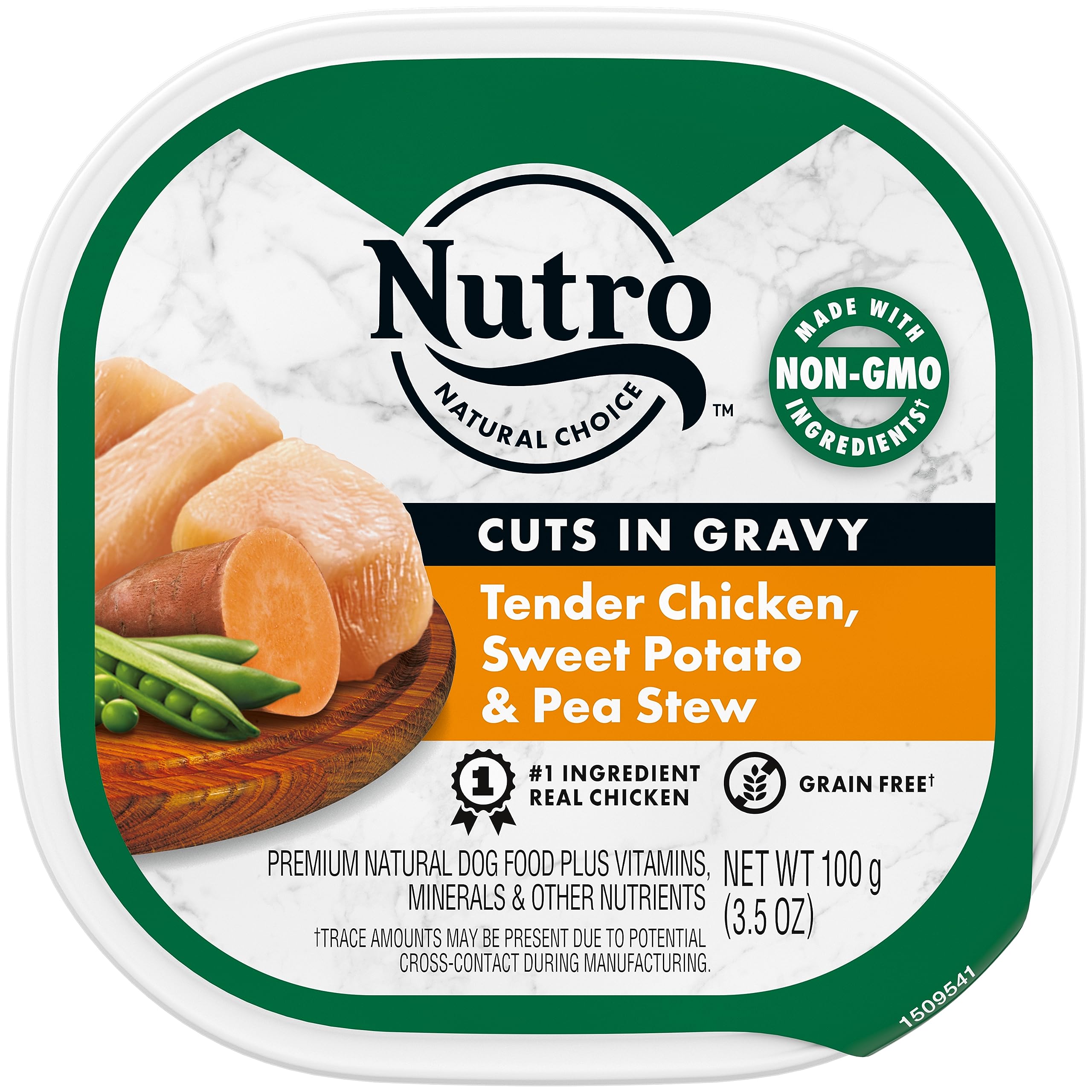 Nutro Adult Natural Grain Free Wet Dog Food Cuts in Gravy Tender Chicken, Sweet Potato & Pea Stew Recipe, 3.5 oz. Trays (24 Coun