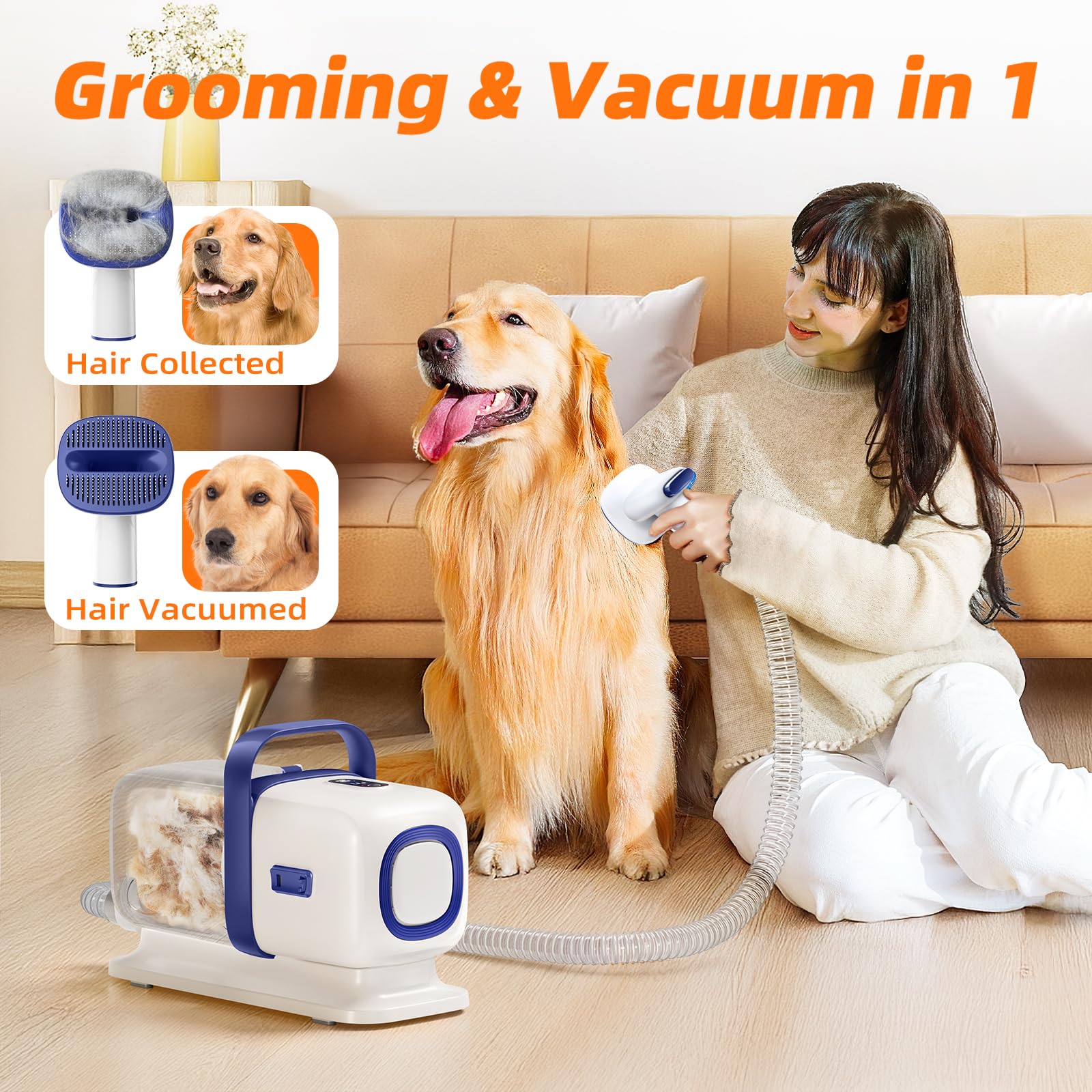 Buenkee Dog Grooming Kit With Vacuum, All-In-One Pet Grooming Vacuum For Dogs And Cats, Low Noise Pet Hair Clipper & Shedding Br