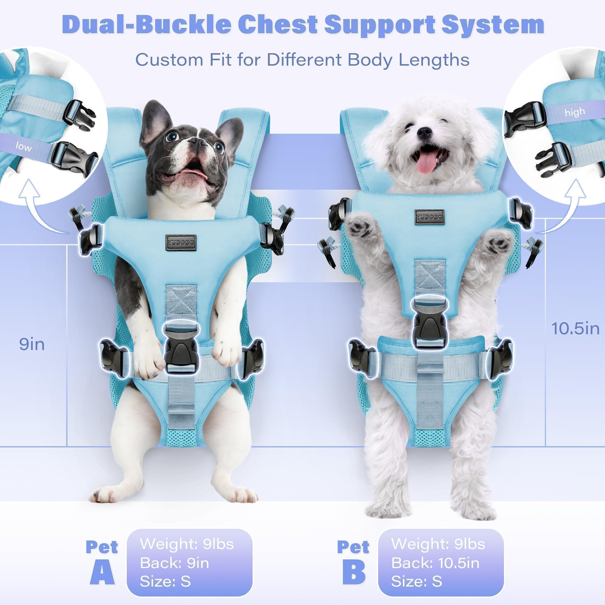 Yudodo 6-18Lbs Pet Dog Front Carrier Backpacks Multiple Adjustable Small Dog Chest Carrier Legs Out Easy-Fit Puppy Travel Backpa