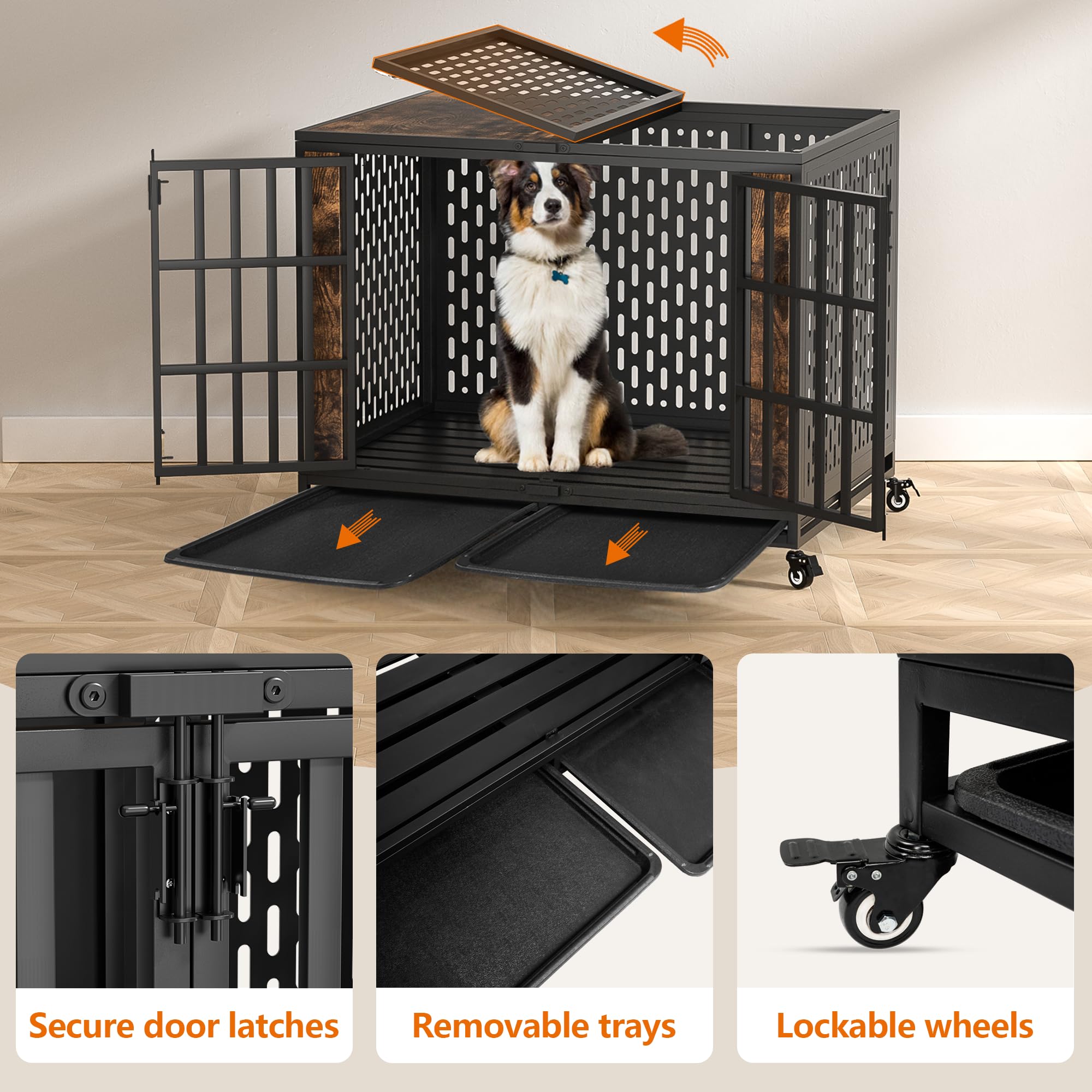 Huddycove 42Inch Heavy Duty Dog Crate, Escape Proof Large Medium Kennel For High Anxiety Dogs, Indestructible Pet Cage Indoor, R