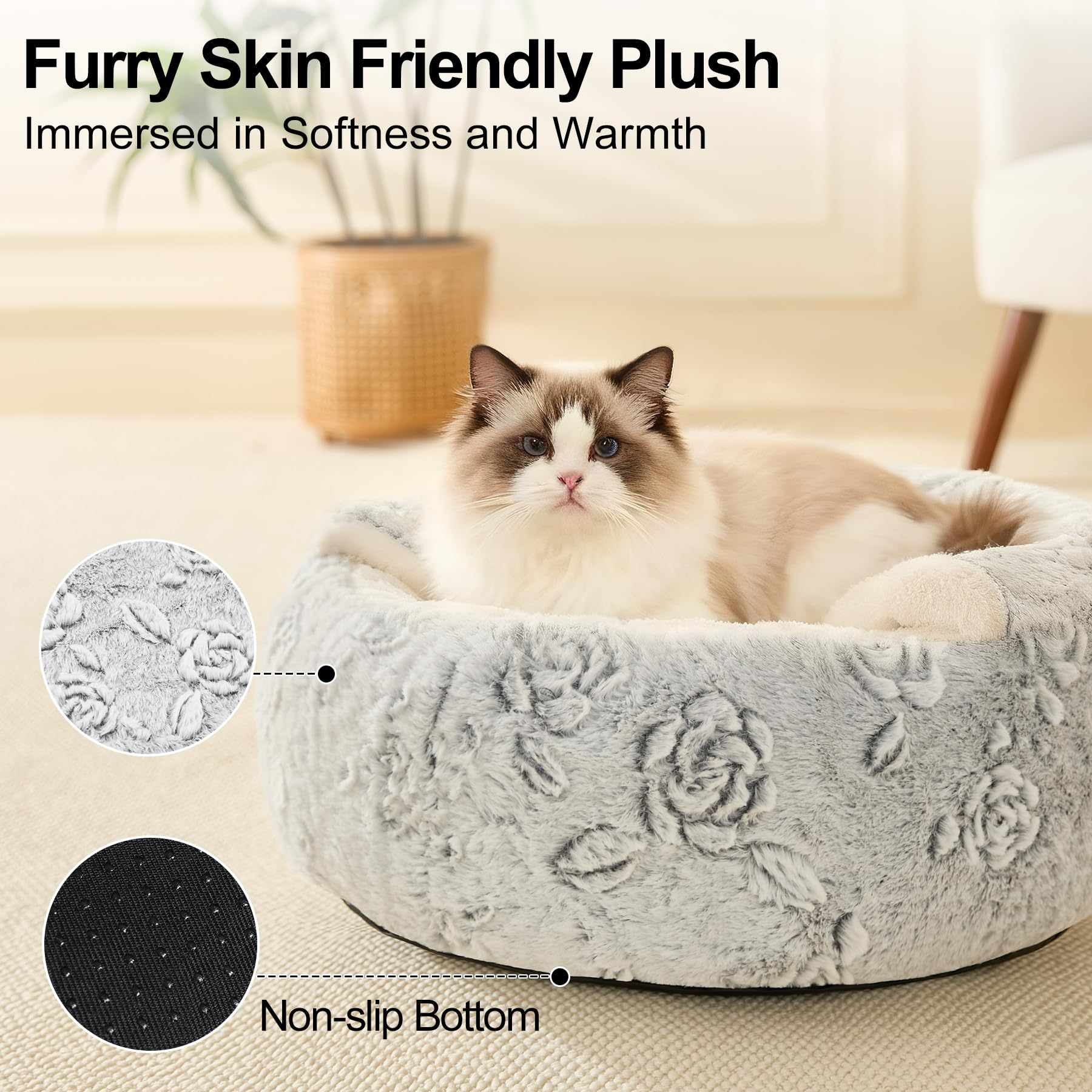 Calming Dog Beds & Cat Cave Bed with Hooded Cover,Removable Washable Round Beds for Small Medium Pets,Anti-Slip Faux Fur Fluffy