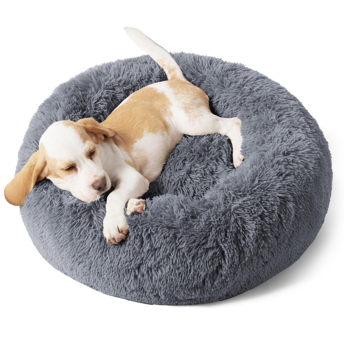 Bedsure Calming Dog Bed For Small Dogs - Donut Washable Small Pet Bed, 23 Inches Anti-Slip Round Fluffy Plush Faux Fur Large Cat